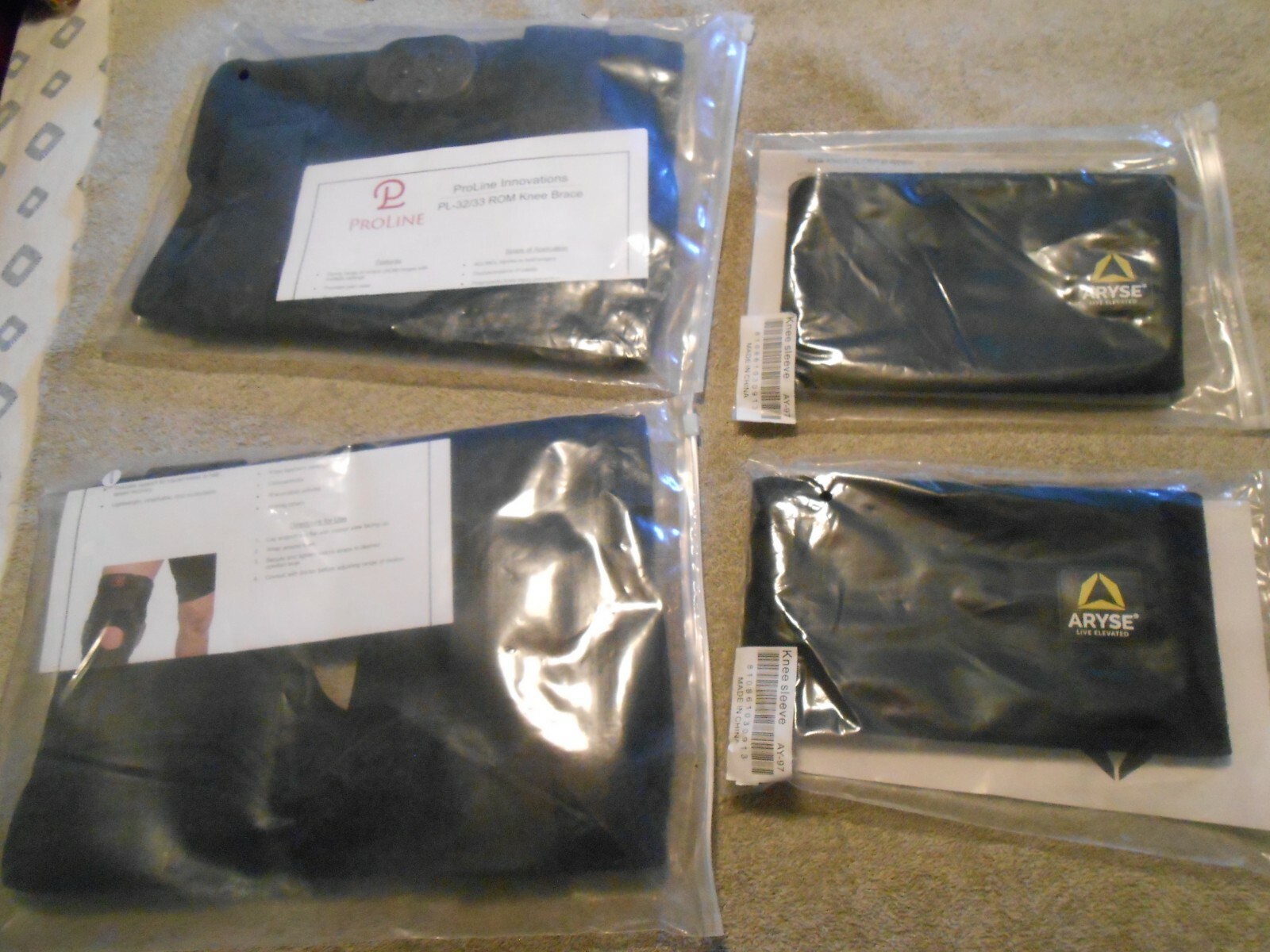 2 NEW ProLine KNEE BRACES +WRAPS Adjustable Support ACL Pair PL 32/33 +AY-97 LOT