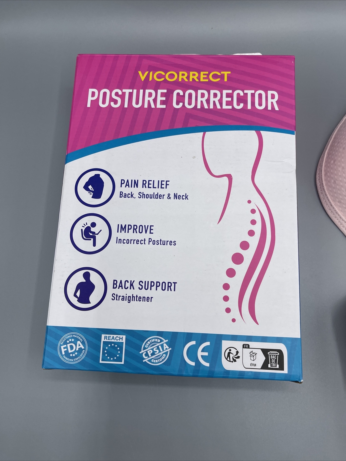 Posture Corrector Adjustable Upper Back Brace Pink L/XL