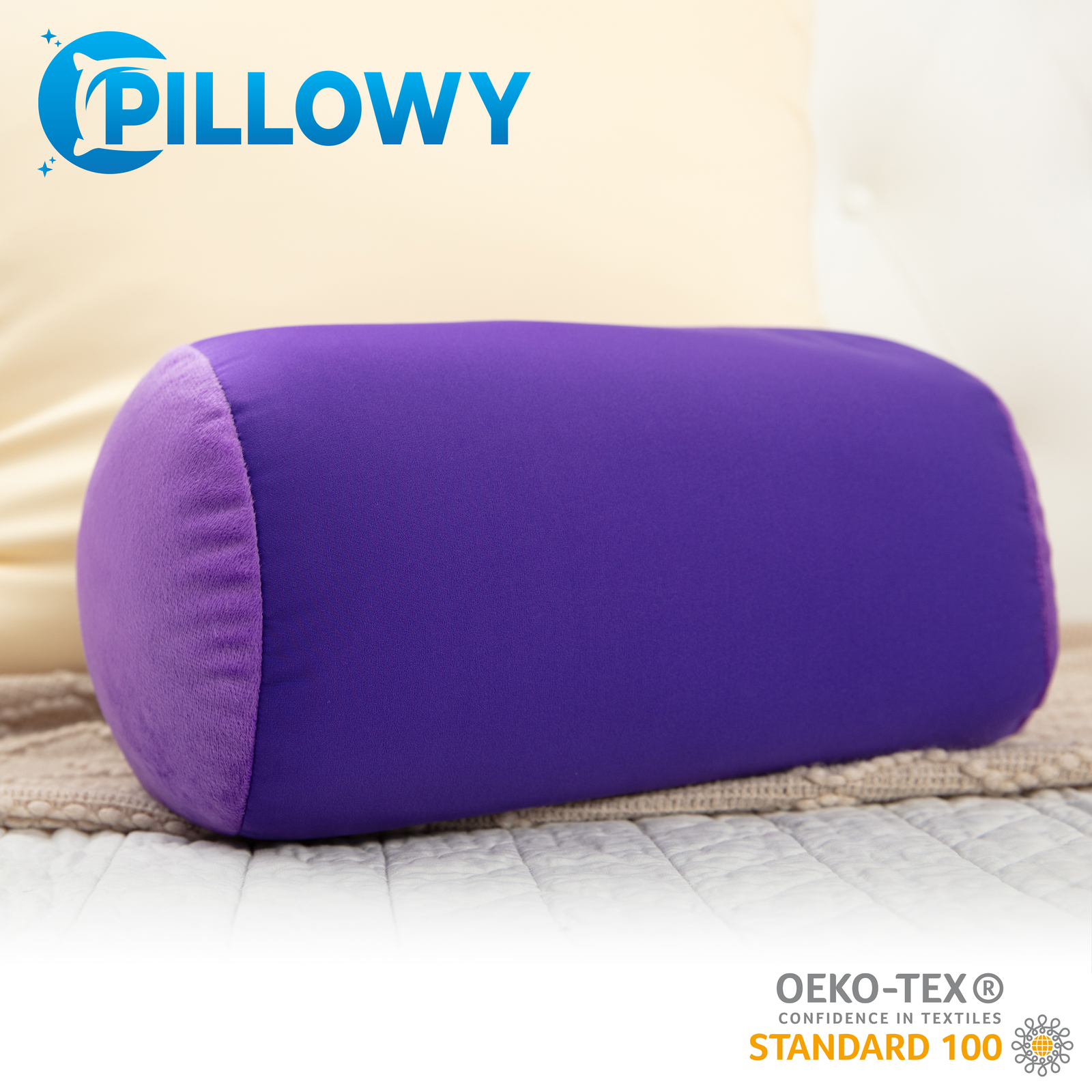 Microbead Bolster Neck Roll Pillow – Silky Feel, 14″ x 8″, Dark Lavender