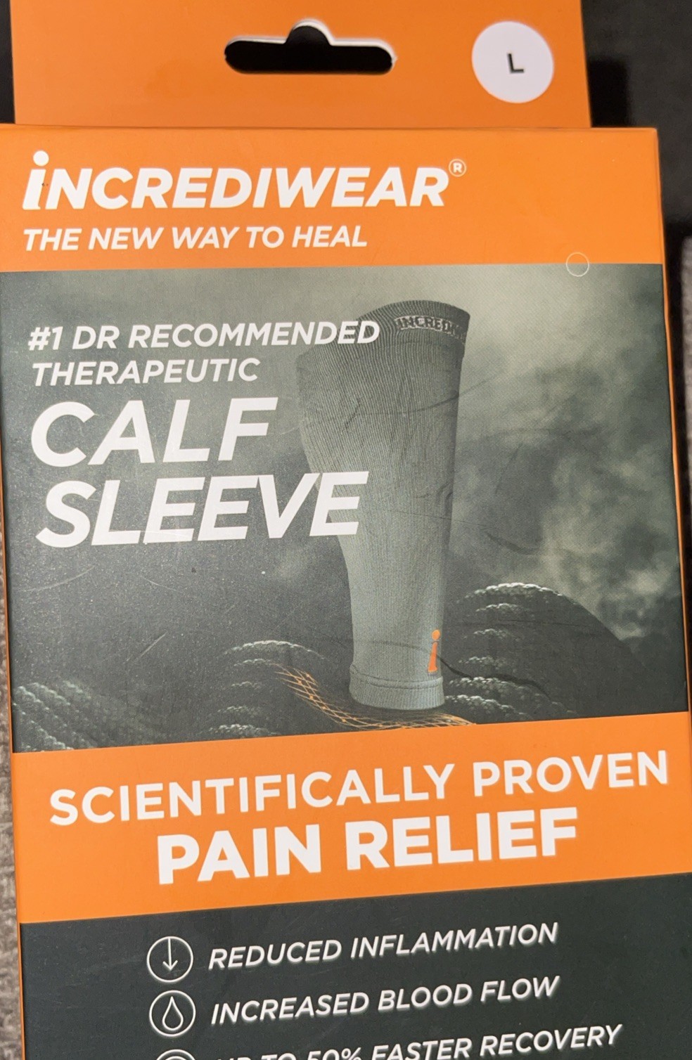 Incrediwear Calf Sleeve Compression Pain Relief Charcoal Unisex Size LARGE