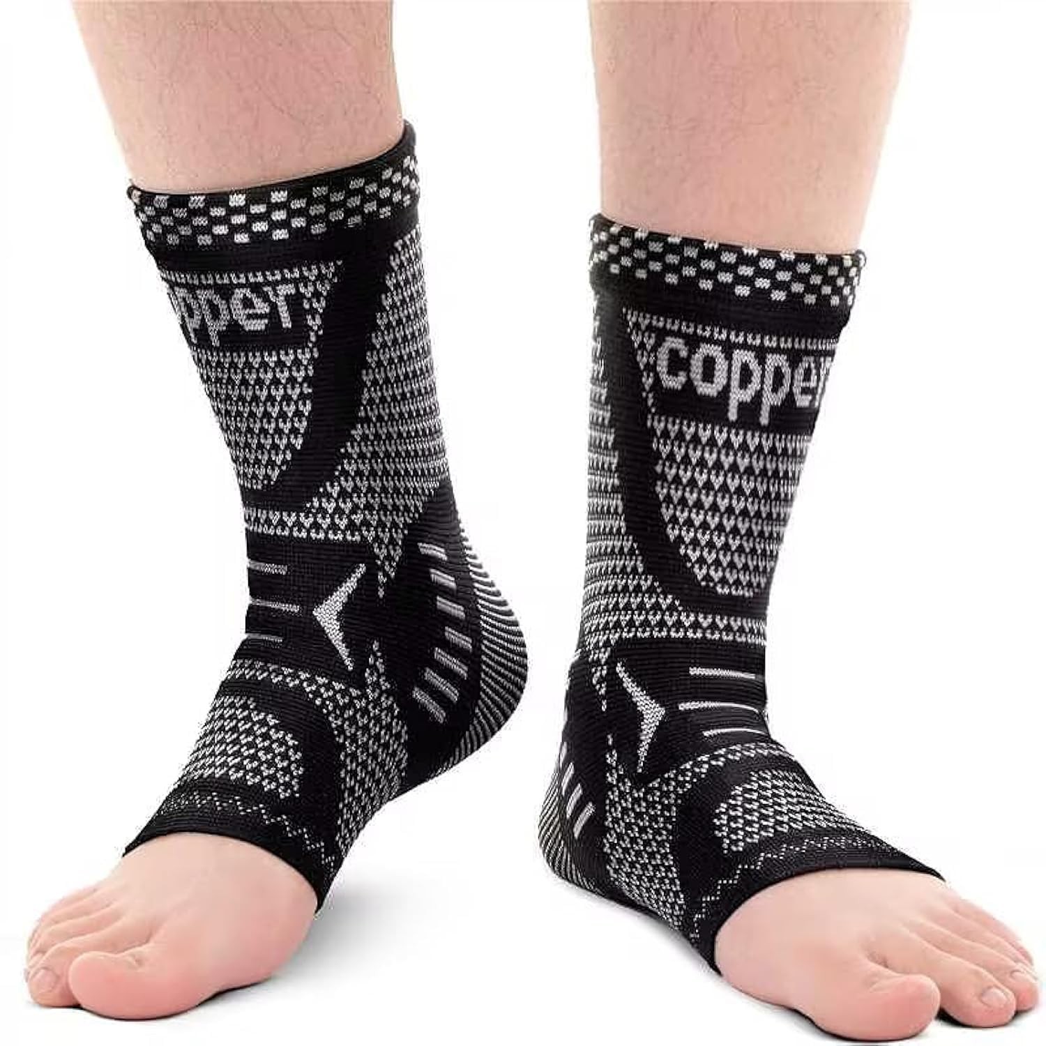INDEEMAX Copper Ankle Brace Large, Copper-Silver Black 2 Pack