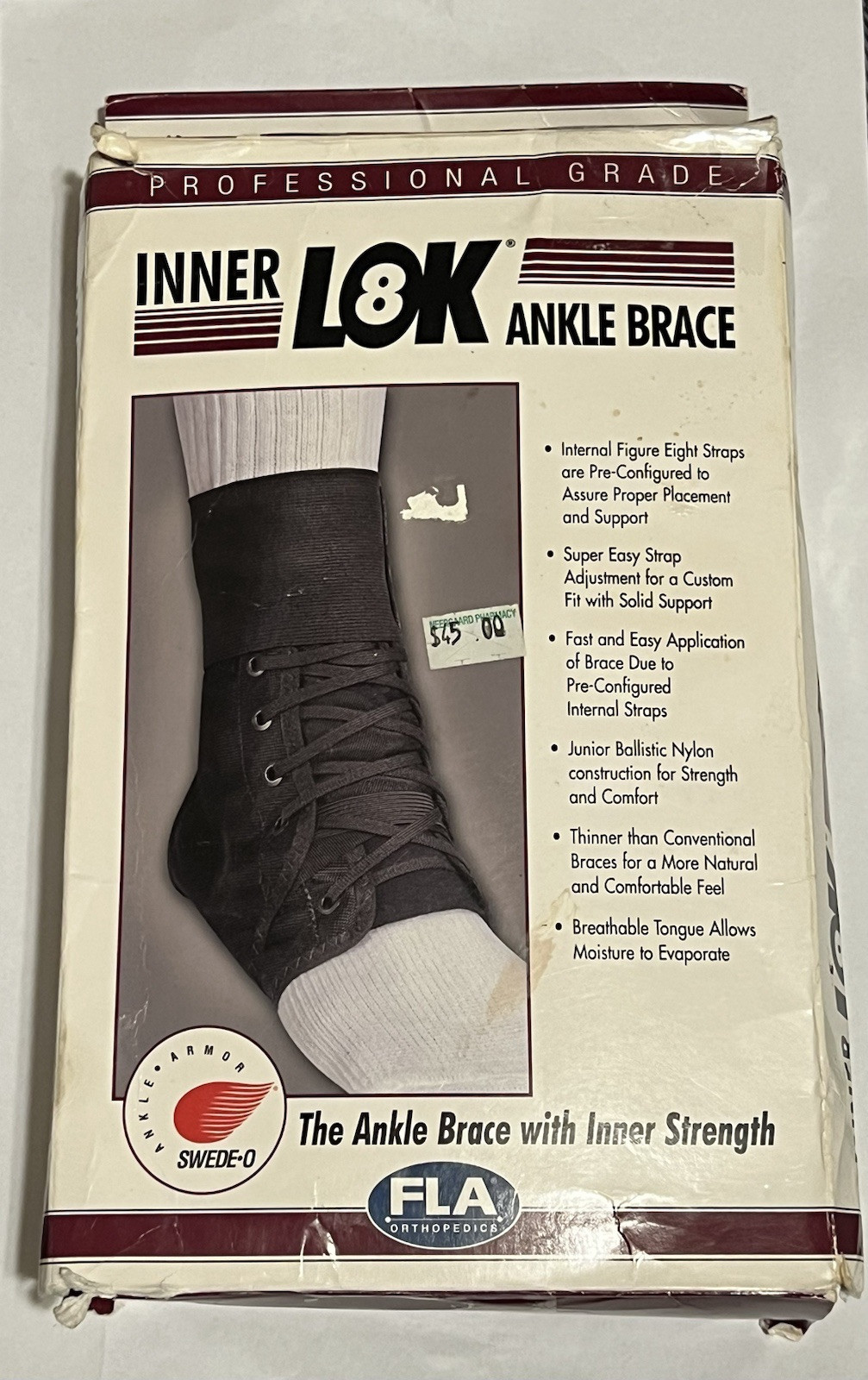 FLA Orthopedics Swede-O Inner Lok 8 Ankle Brace Size Large Black New In Box