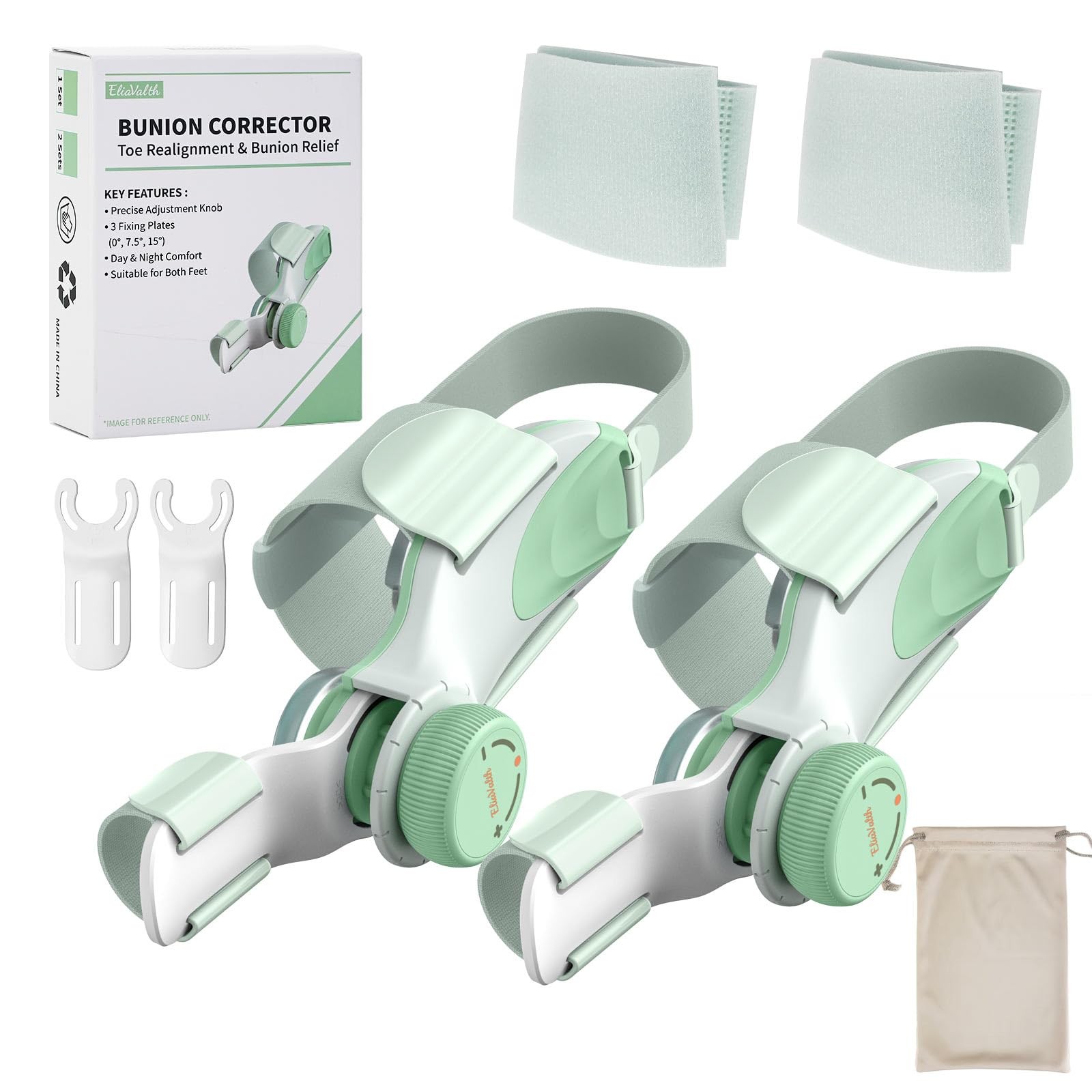 EliaValth 2 PCS Bunion Corrector for Women Big Toe, Adjustable Large, Green
