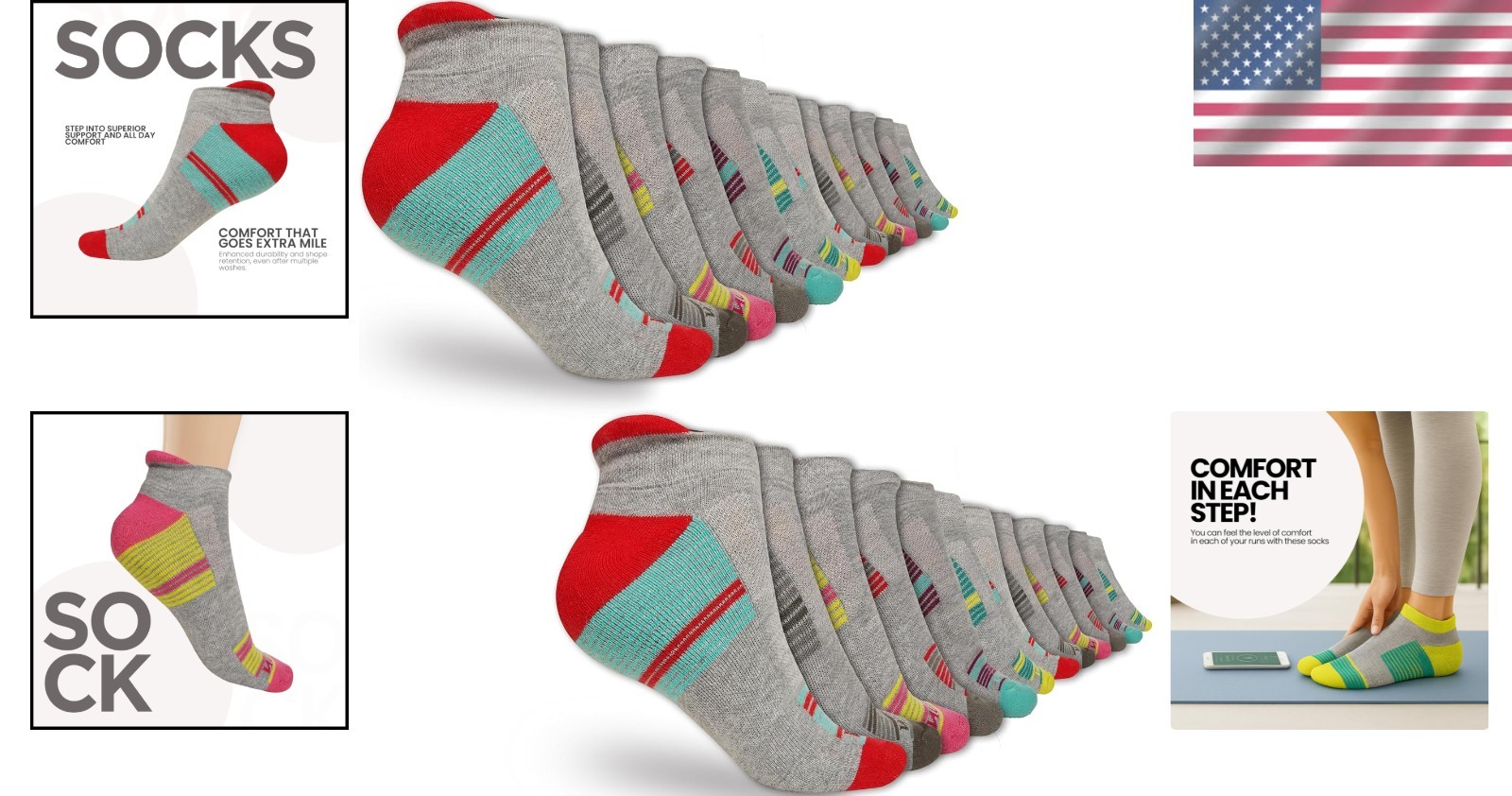 Stretch Fit Cushioned Ankle Socks – Men & Women, Pack of 24