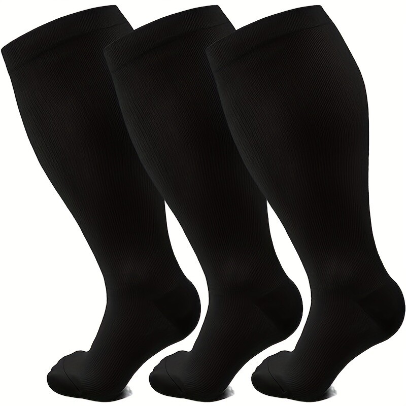 3 Pairs Plus Size Extra Large 20-30mmhg Breathable Compression Knee High Socks