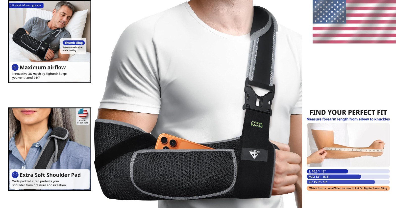 Durable Arm Sling for Rotator Cuff Recovery – Breathable Mesh with Thumb Loop