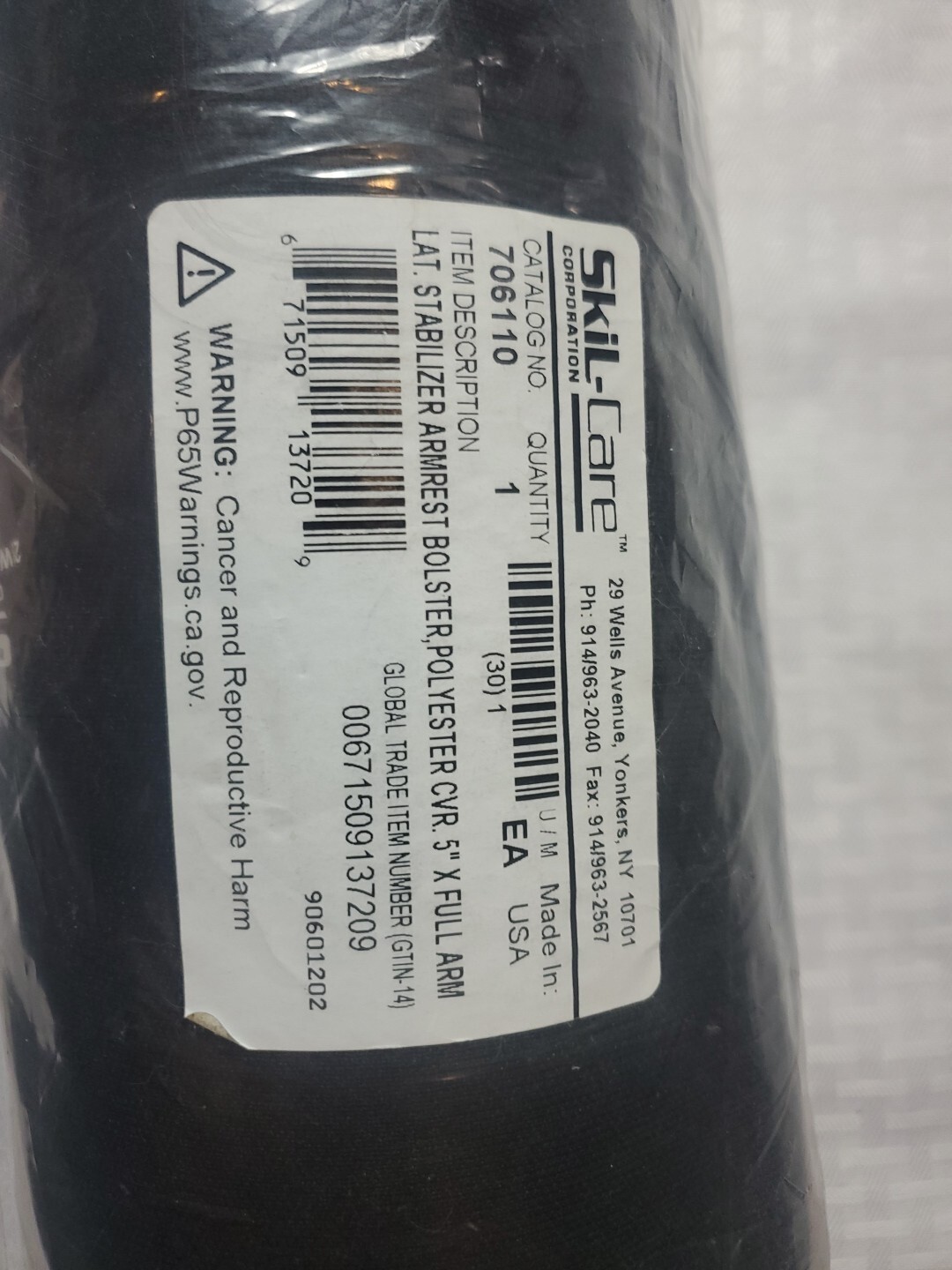 SkiL-Care Lateral Stabilizer Armrest Bolster 5″ Open Package Black 706110