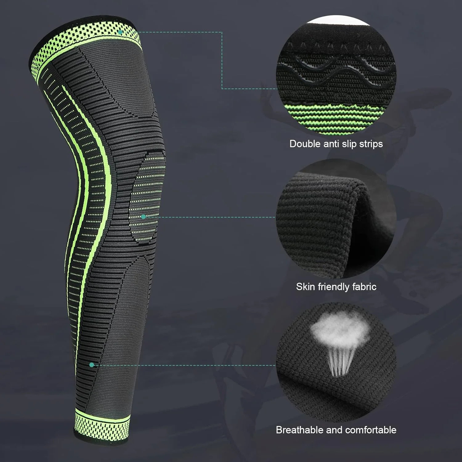 2 Pack Full Leg Compression Sleeves for Men And Women Long Knee Brace Support fo