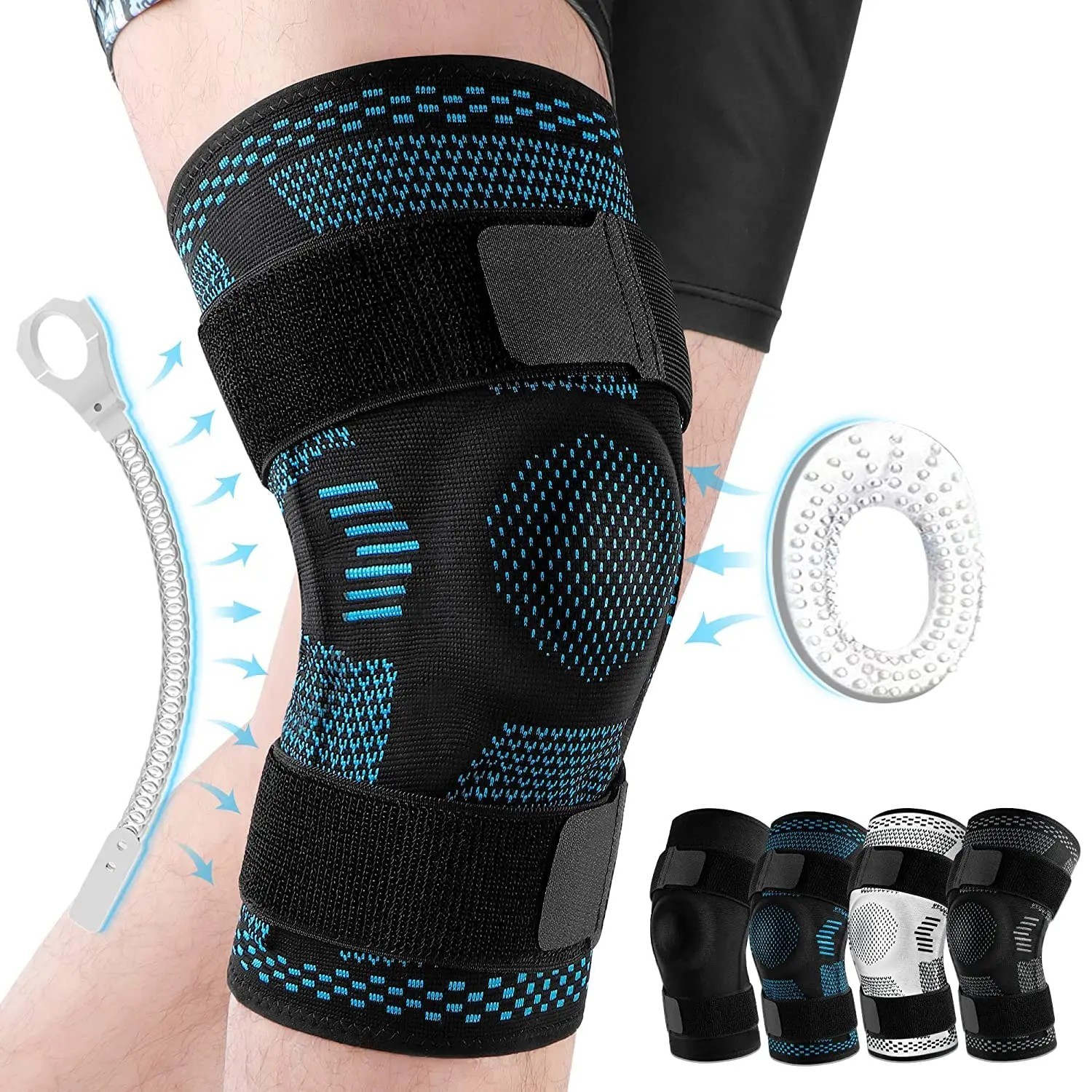 Knee Brace Support Sleeve with Patella Gel & Side Stabilizers for Sports Pain