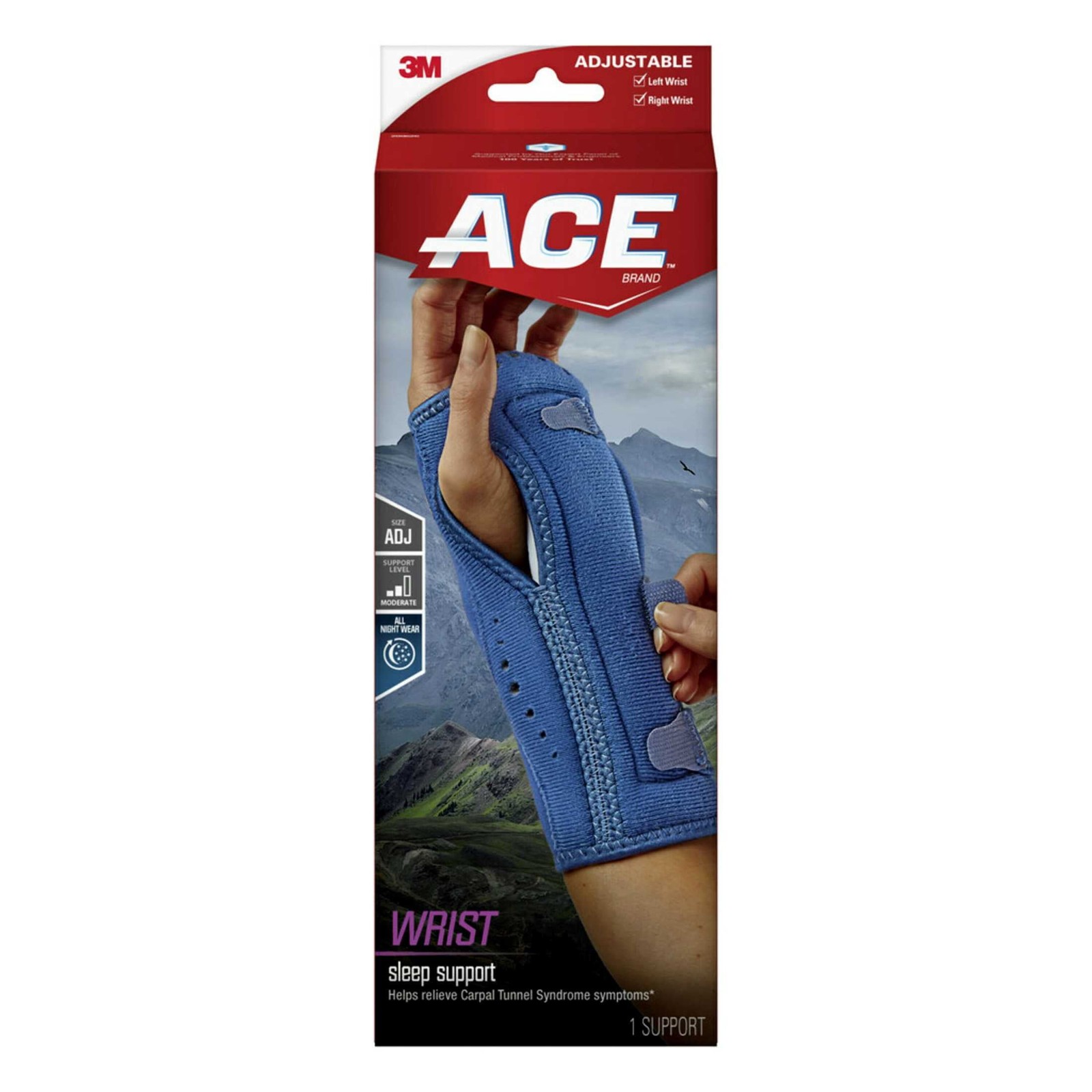 ACE™ Brand Night Wrist Sleep Support, Adjustable, Blue, 1/Pack