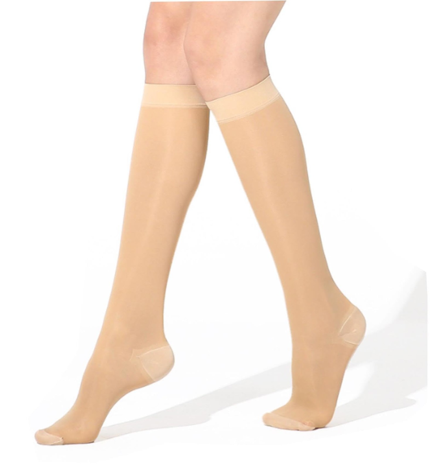 Sheer Compression Socks 15-20 mmHg Support Stockings Hose (Nude, L/XL)