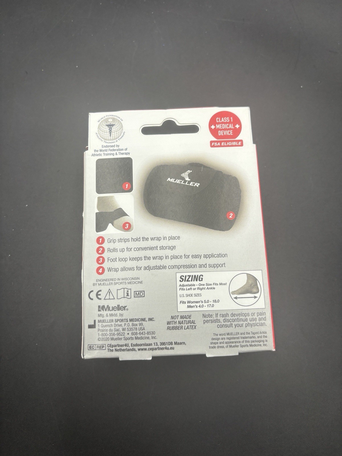 Mueller EasyGrip Ankle Wrap Adjustable Support Brace OSFM Black NEW Fast Ship