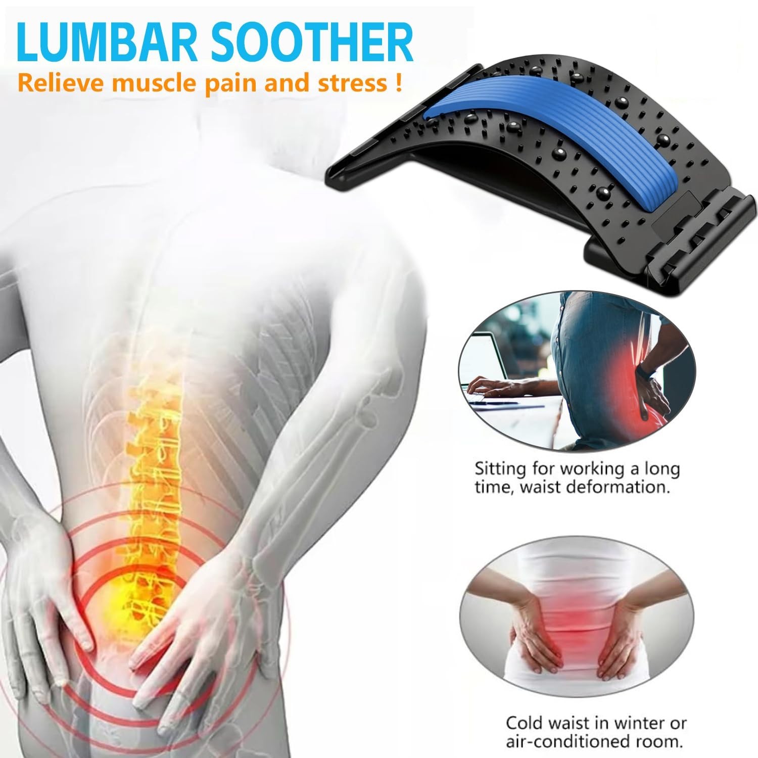 Lumbar Support Board & Back Stretcher Adjustable Pain Relief Physical therapy