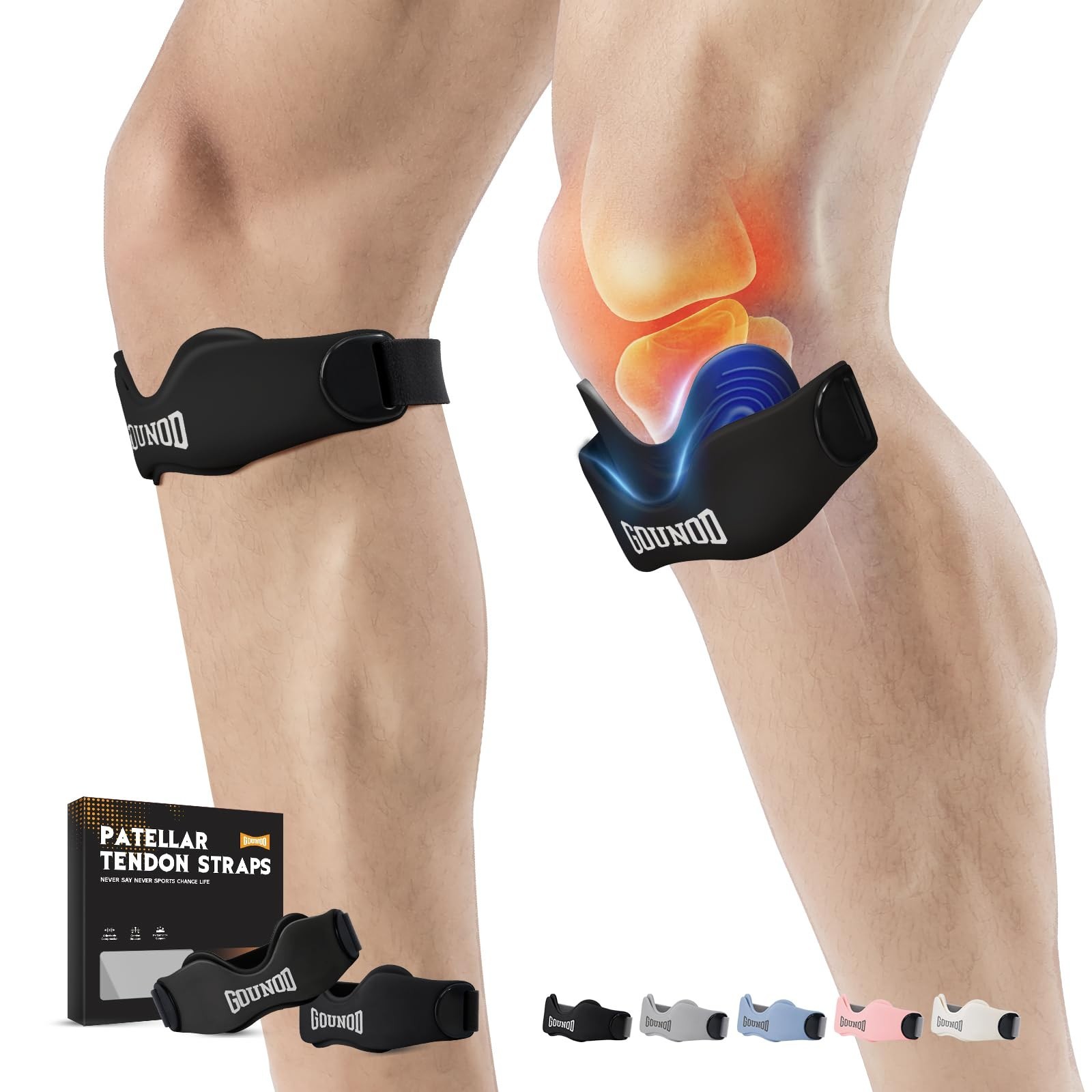 Patellar Tendon Support Strap 2 Pack – Silicone Knee Brace for Pain Relief, Spor