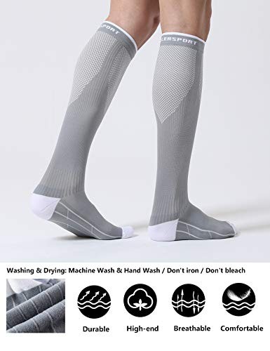 CelerSport 3 Pairs Compression Socks for Men Large-X-Large Black + White + Grey