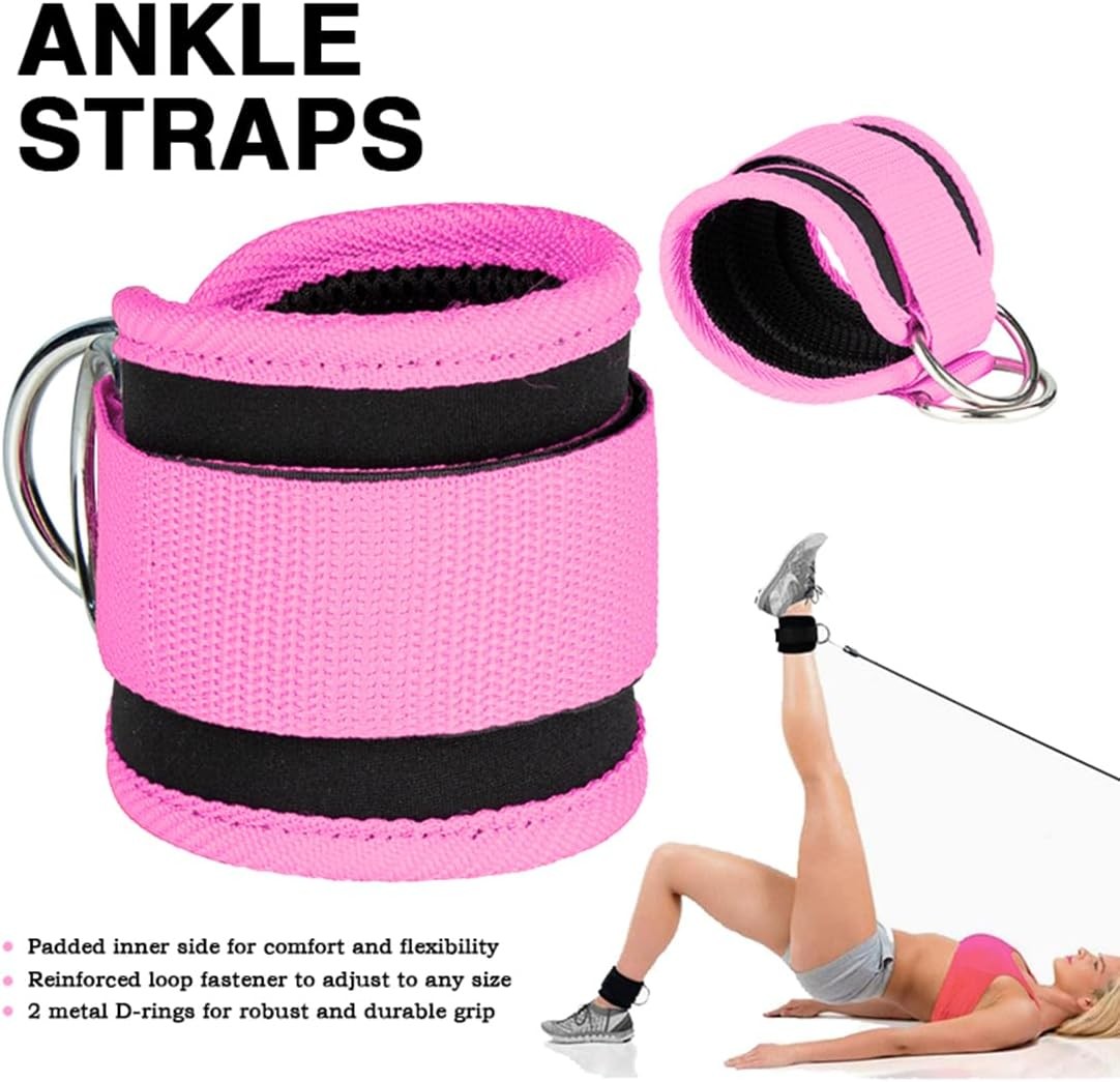 1 Pair Adjustable Ankle Straps Resistance Bands with D-Ring for Gym Training