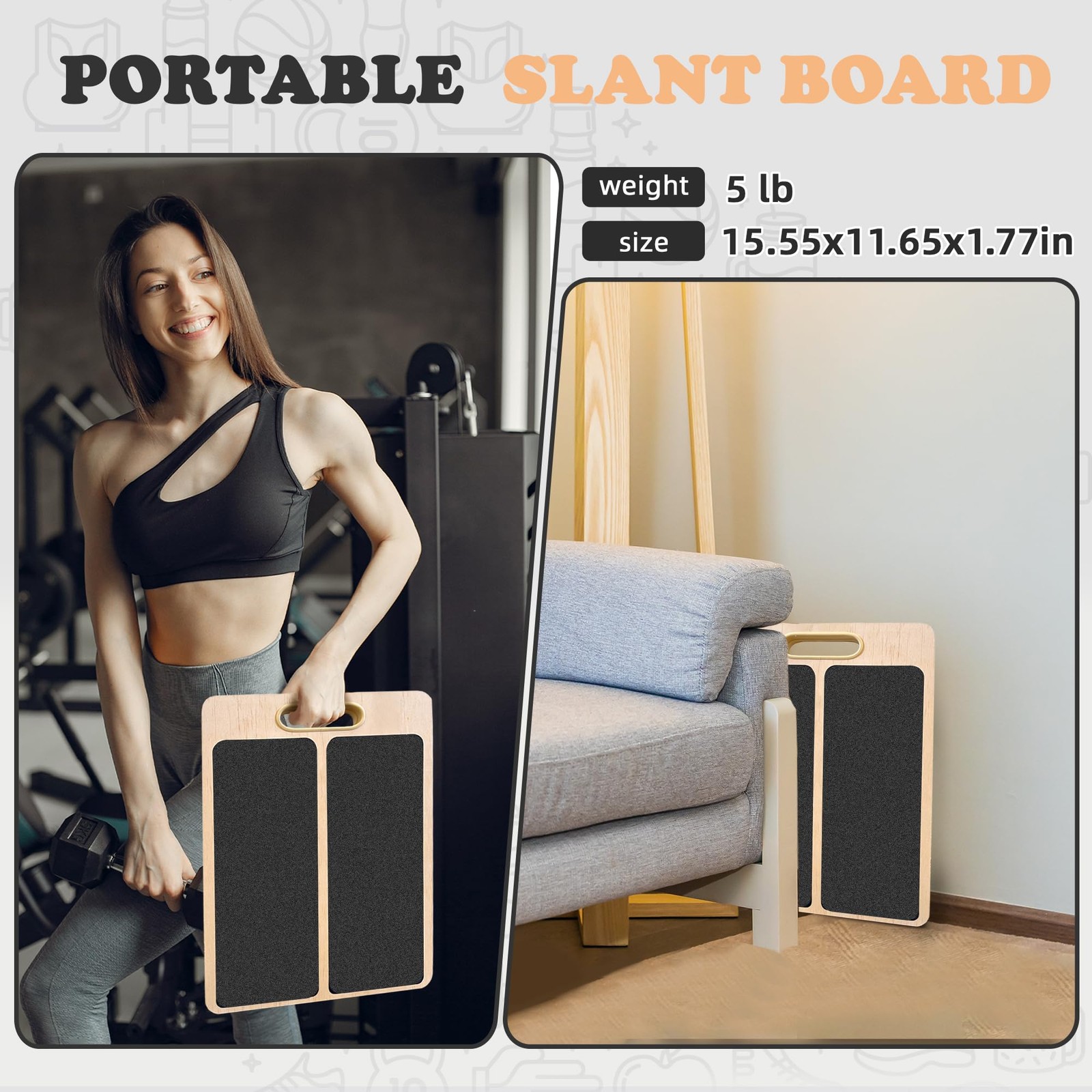 Slant Board for Calf Stretching, Adjustable Portable Wooden wooden