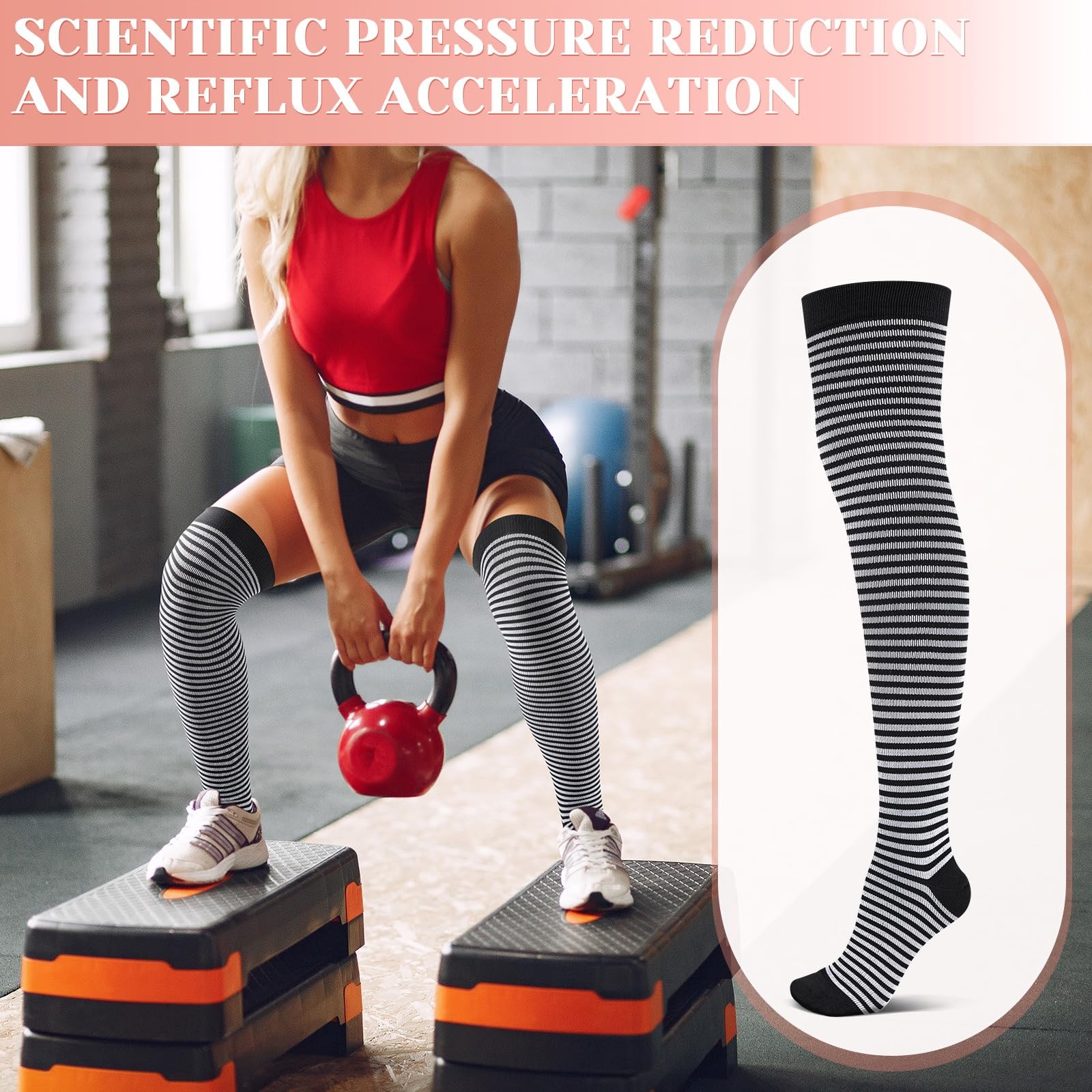 4 Pairs Thigh High Compression Socks for Women Nurse Running Travel Elders Su…