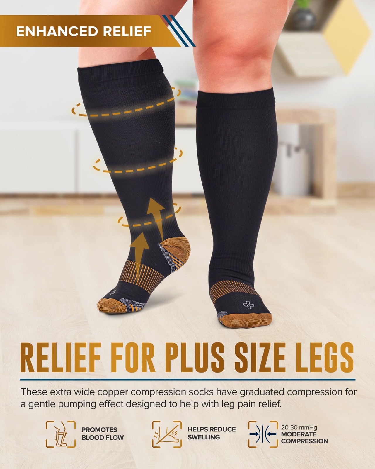 Doctor’s Select Copper Plus Size Compression 3X-Large, Black/Tan – 2 Pairs