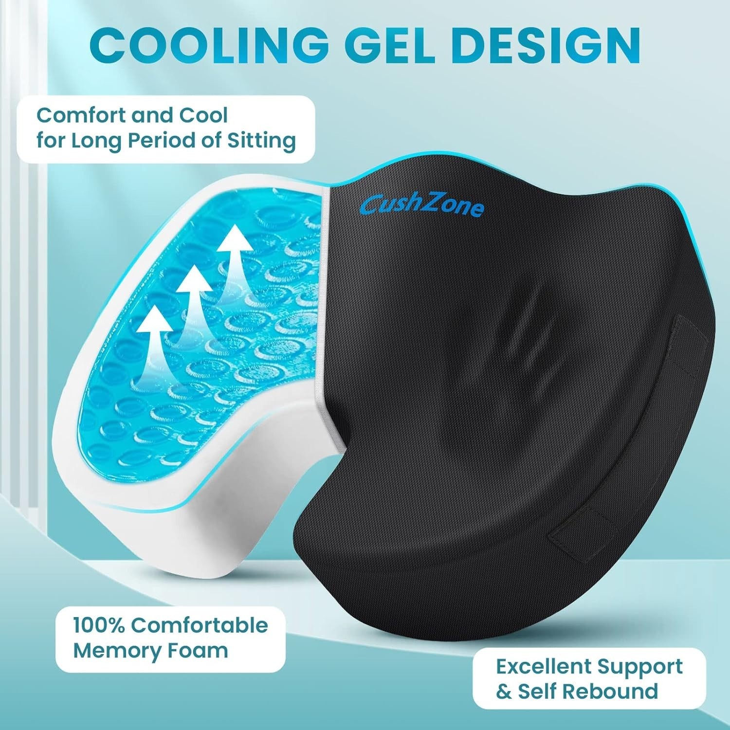 Gel Memory Foam Seat Cushion Cooling U-Shaped Office Chair Pad Black