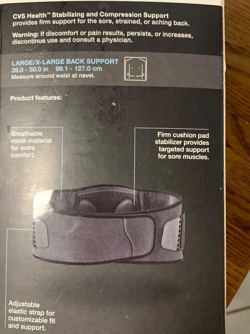 New CVS Health Firm Support Back Deluxe Stabilizing Support-Size LG/XL