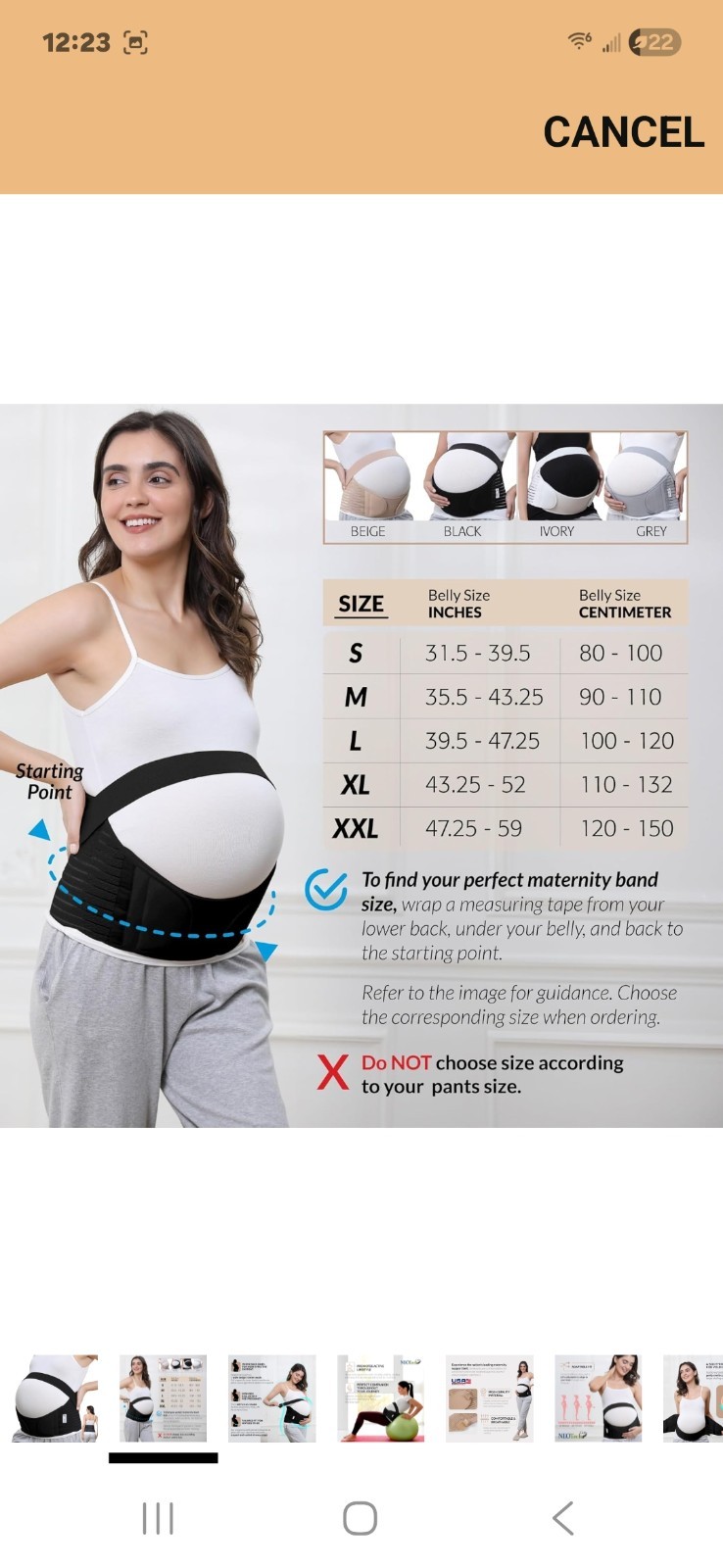 NeoTech Care Pregnancy Support Maternity Belt, Belly Brace, Size M, Black Color