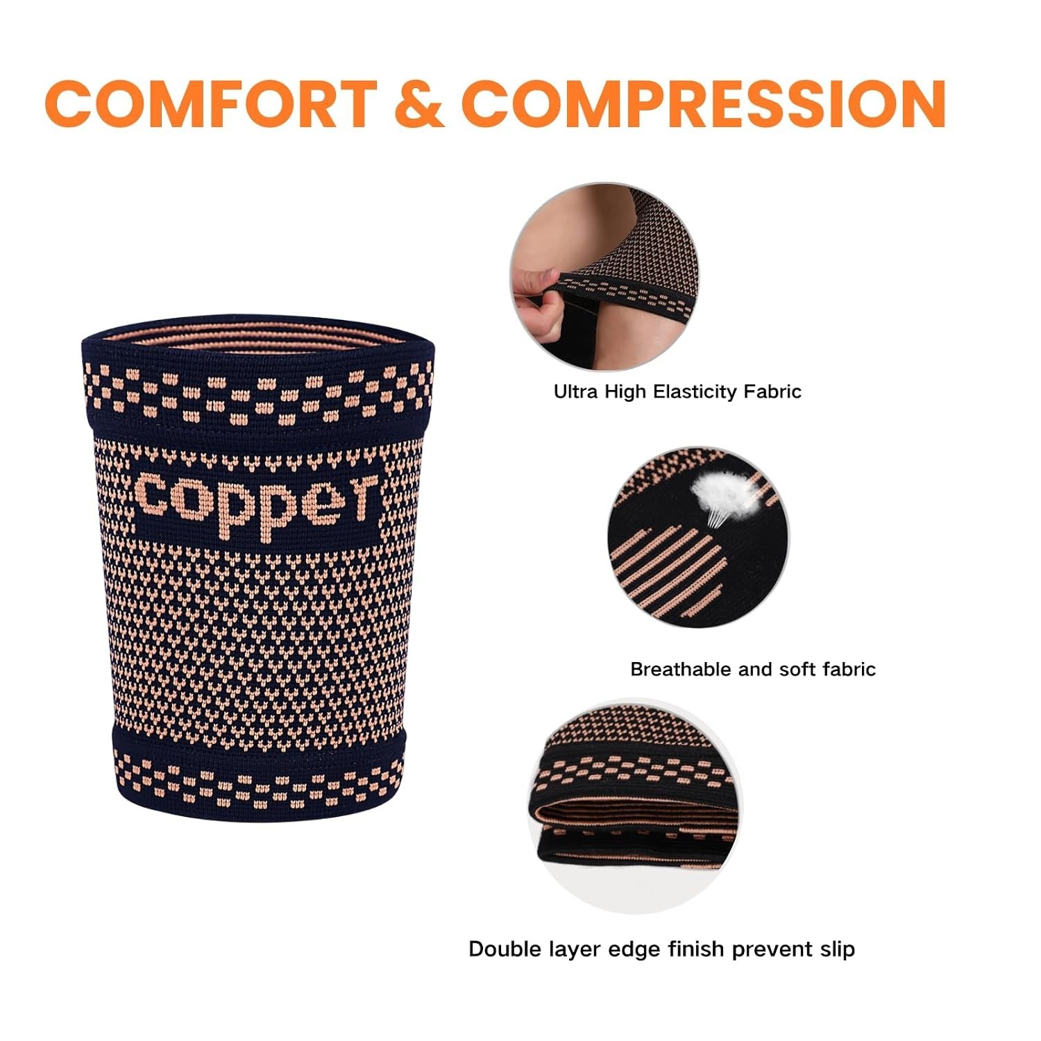 NEW Bicep Compression Sleeves 1 Pair Copper Upper Arm Support for Men Women