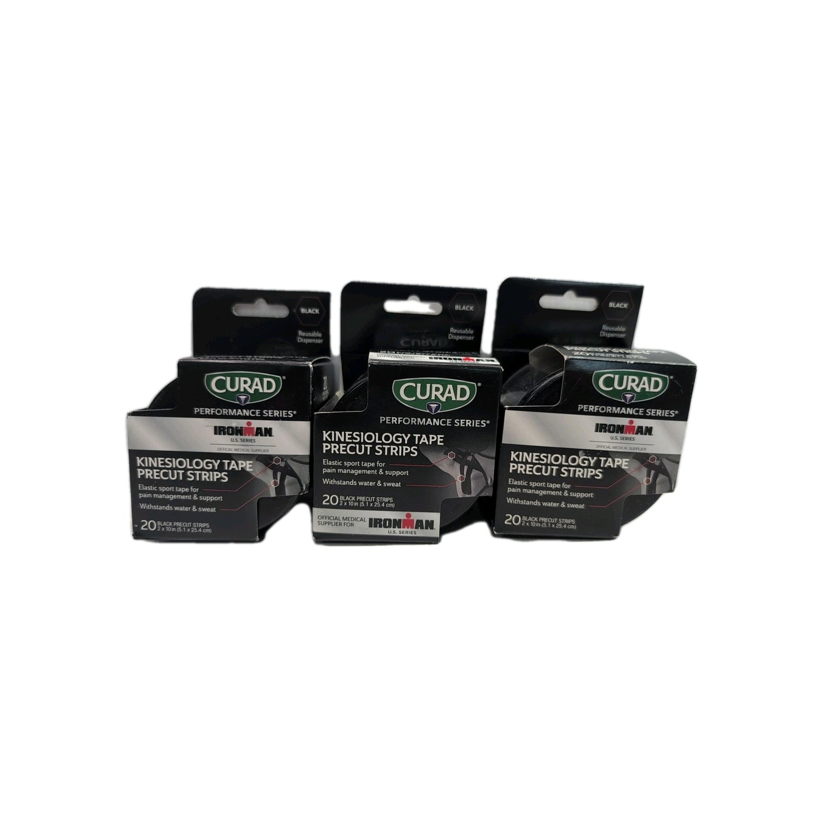 Curad Black Kinesiology tape precut 20 Strips Each . Black (Lot of 43Rolls)