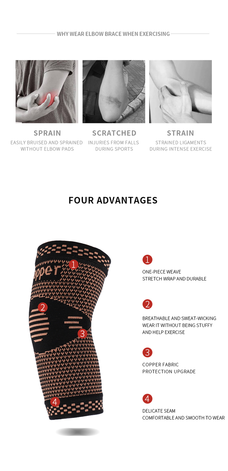 Copper Elbow Compression Sleeve Brace Support Arm Sport Arthritis Tendonitis US