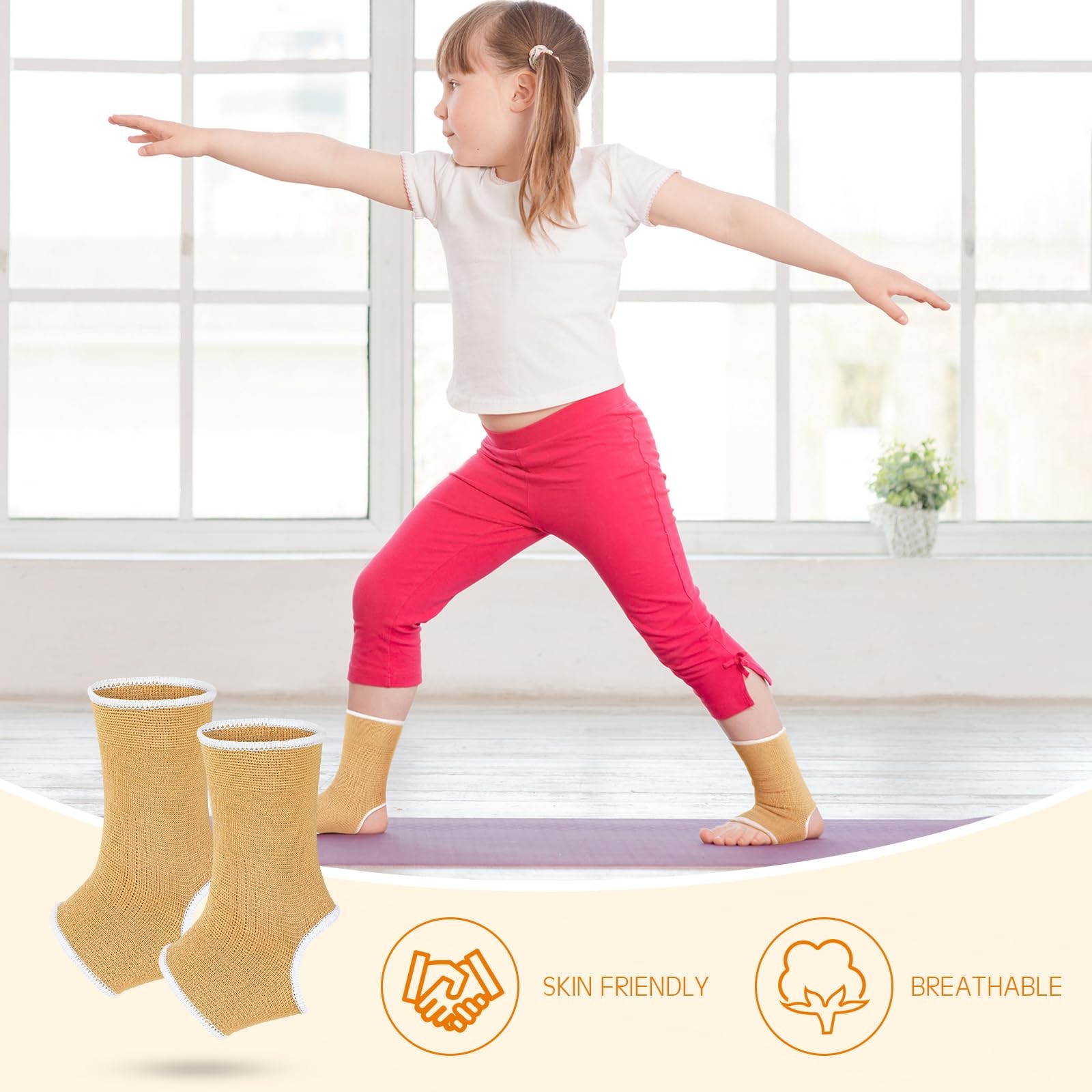 4 PCS Kids Ankle Support Brace Elastic Compression Socks Beige 1015 Years