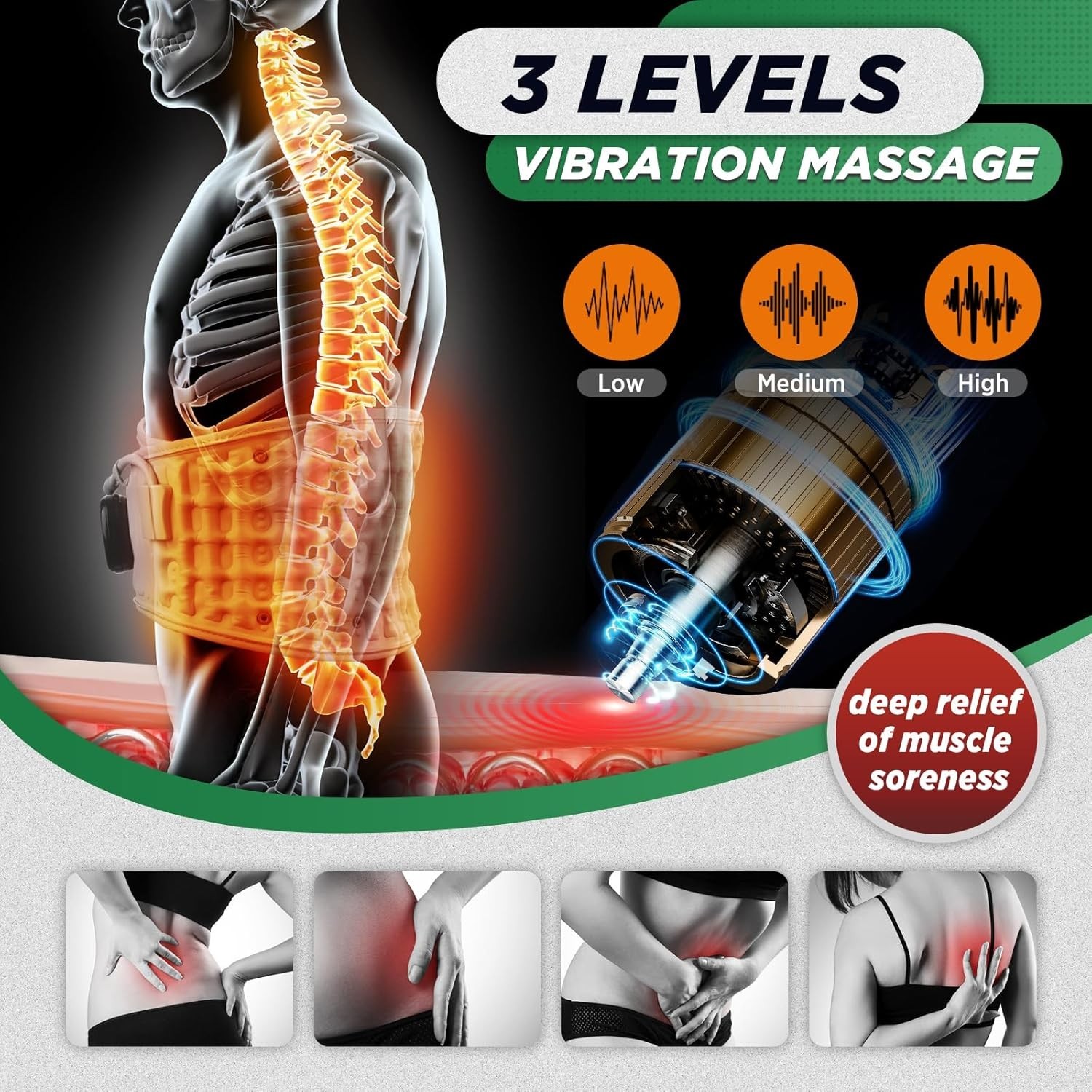Inflatable Lumbar Decompression Back Belt – Red Light Heating & Massage Brace