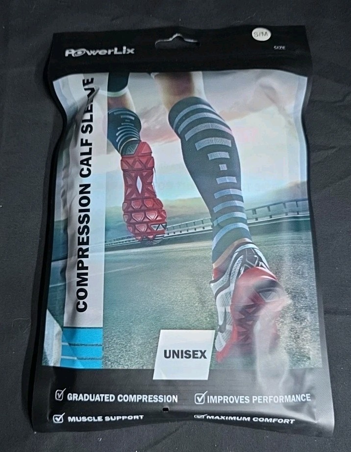 Powerlix Unisex Compression Calf Sleeve S/M Black 1 Pair NEW Muscle Support