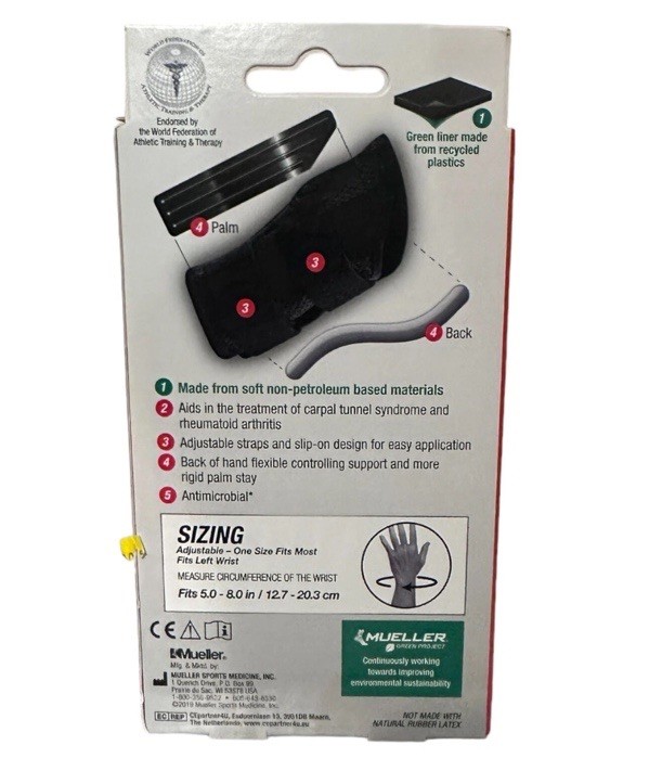Mueller Sports Medicine Mueller Green Fitted Wrist Brace Left Hand, 0.212 Lb