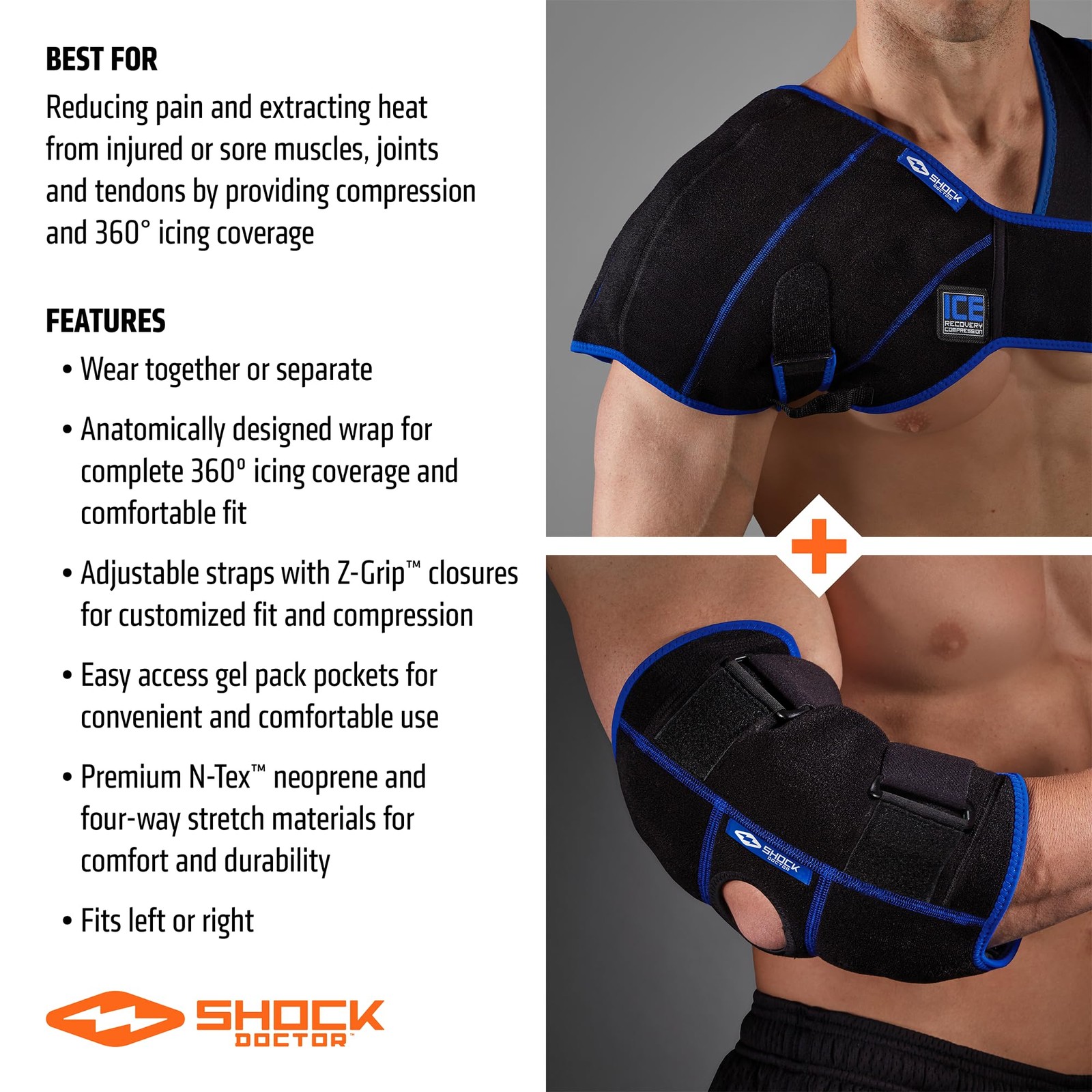 ICE/Heat Recovery Compression Shoulder & Elbow Wrap Brace, Reusable Gel Ice P…