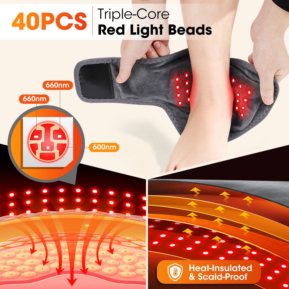 40 LED Red Light Therapy 660nm Ankle Massager w/Heated Vibration Ankle Brace Pad