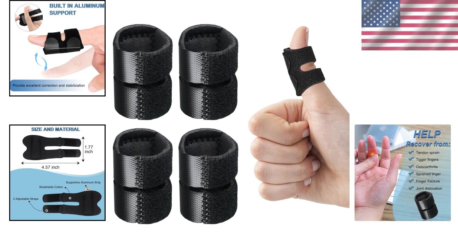 Small Adjustable 5Pcs Finger Splint Set – Instant Pain Relief for All Fingers