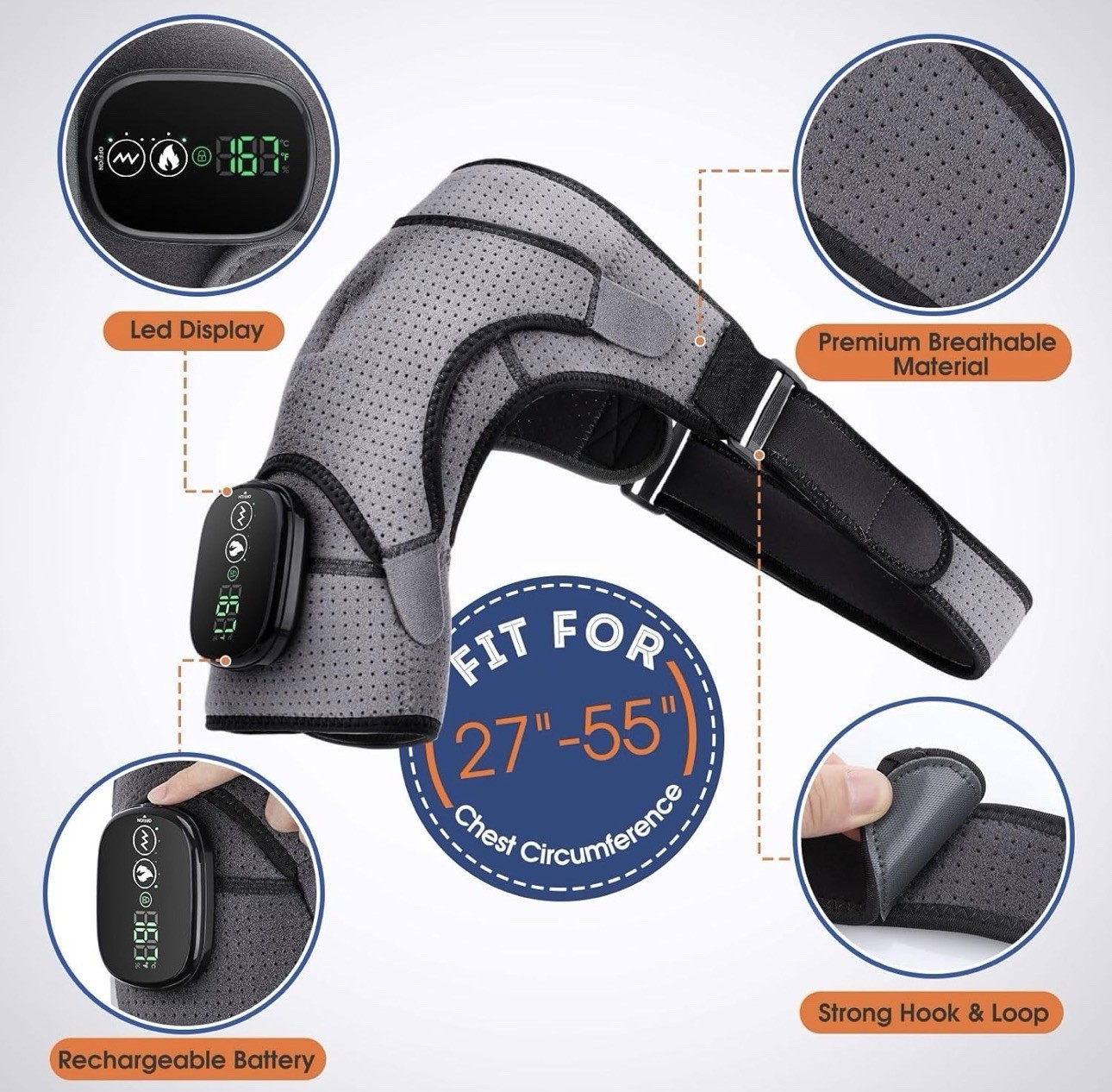 Cordless Shoulder Heating Pad, Heated Shoulder Wrap with Vibration. FSA Approved