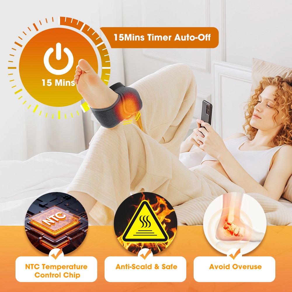 Cordless Ankle 4 Mode Heating & Vibration Ankle Massager Wrap for Pain Relief