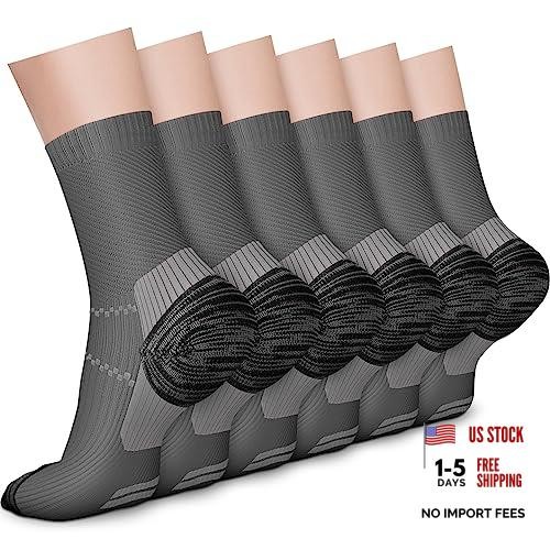 6 Pairs Crew Compression Socks for Women & Men Small-Medium 06 Dark Grey/Black