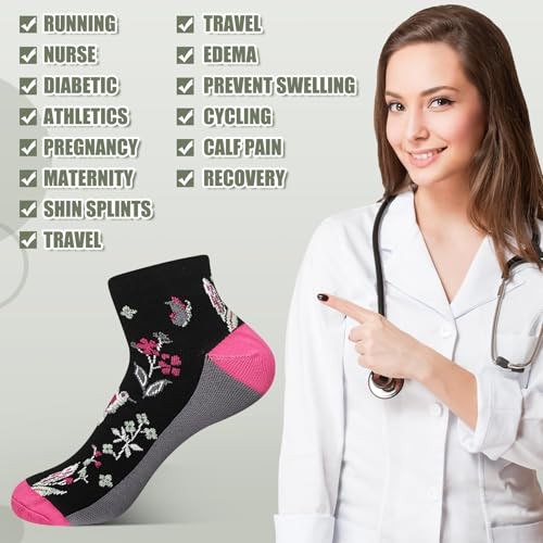 6 Pairs Ankle Compression Socks for Women, Spring Small Multicolor Floral