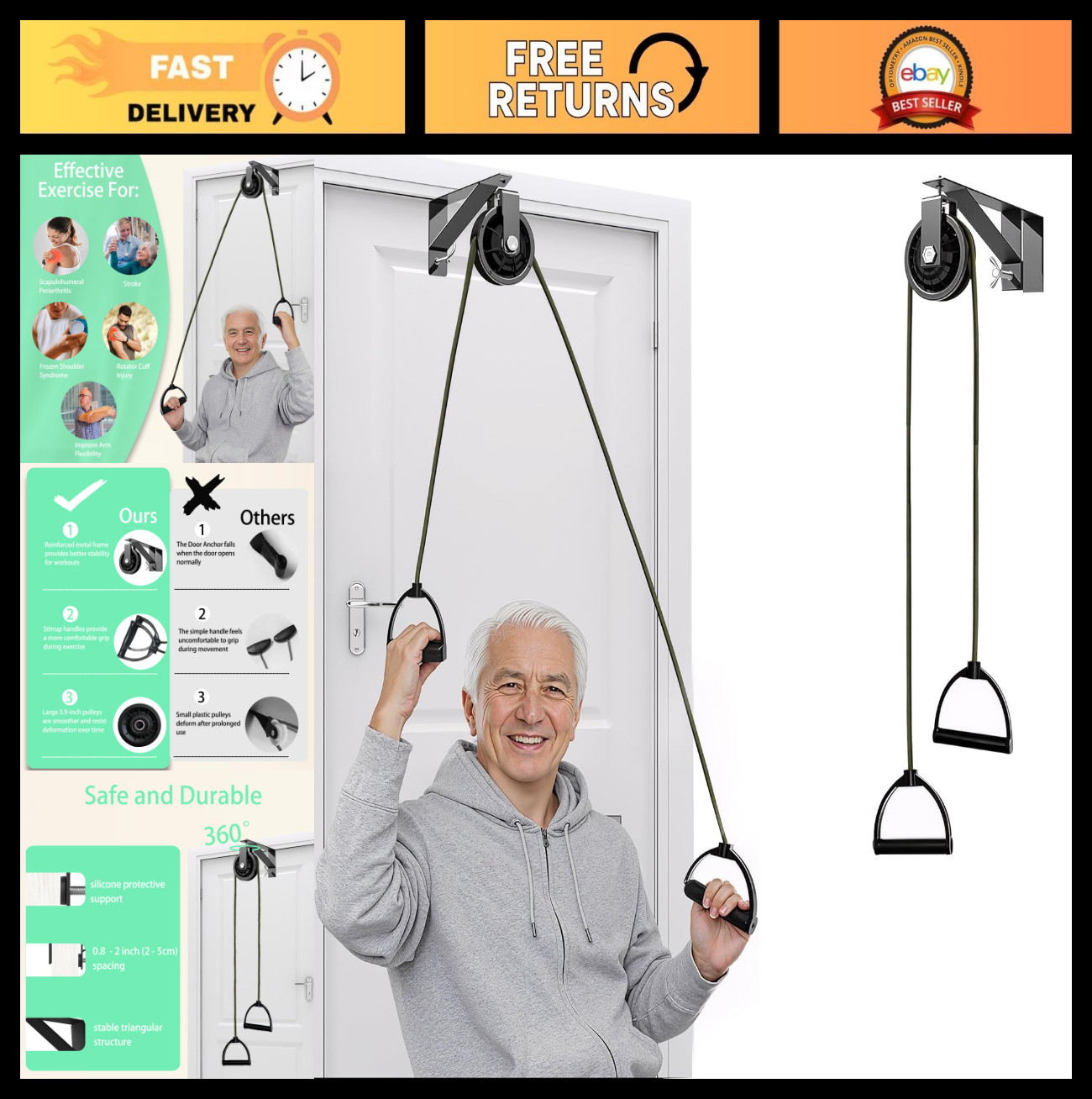 Adjustable Shoulder Pulley for Physical Therapy – Over Door Exercise Tool, Silen