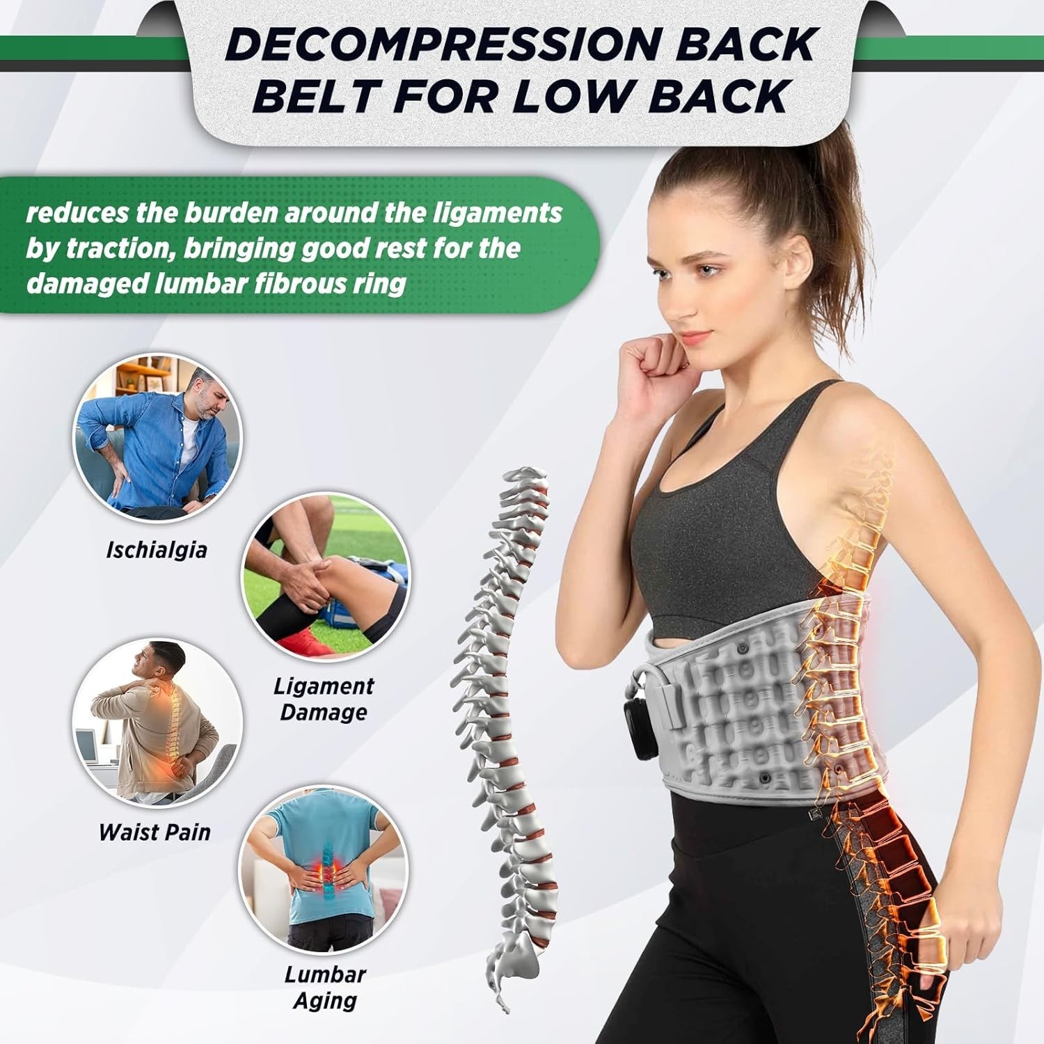 Inflatable Lumbar Decompression Back Belt – Red Light Heating & Massage Brace