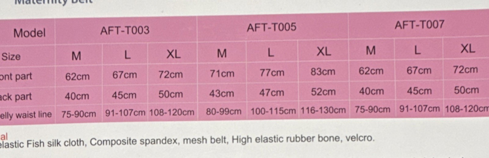 MATERN-EZE Maternity Support Belt XX-Large Pink Adjustable Back Brace AFT-T003