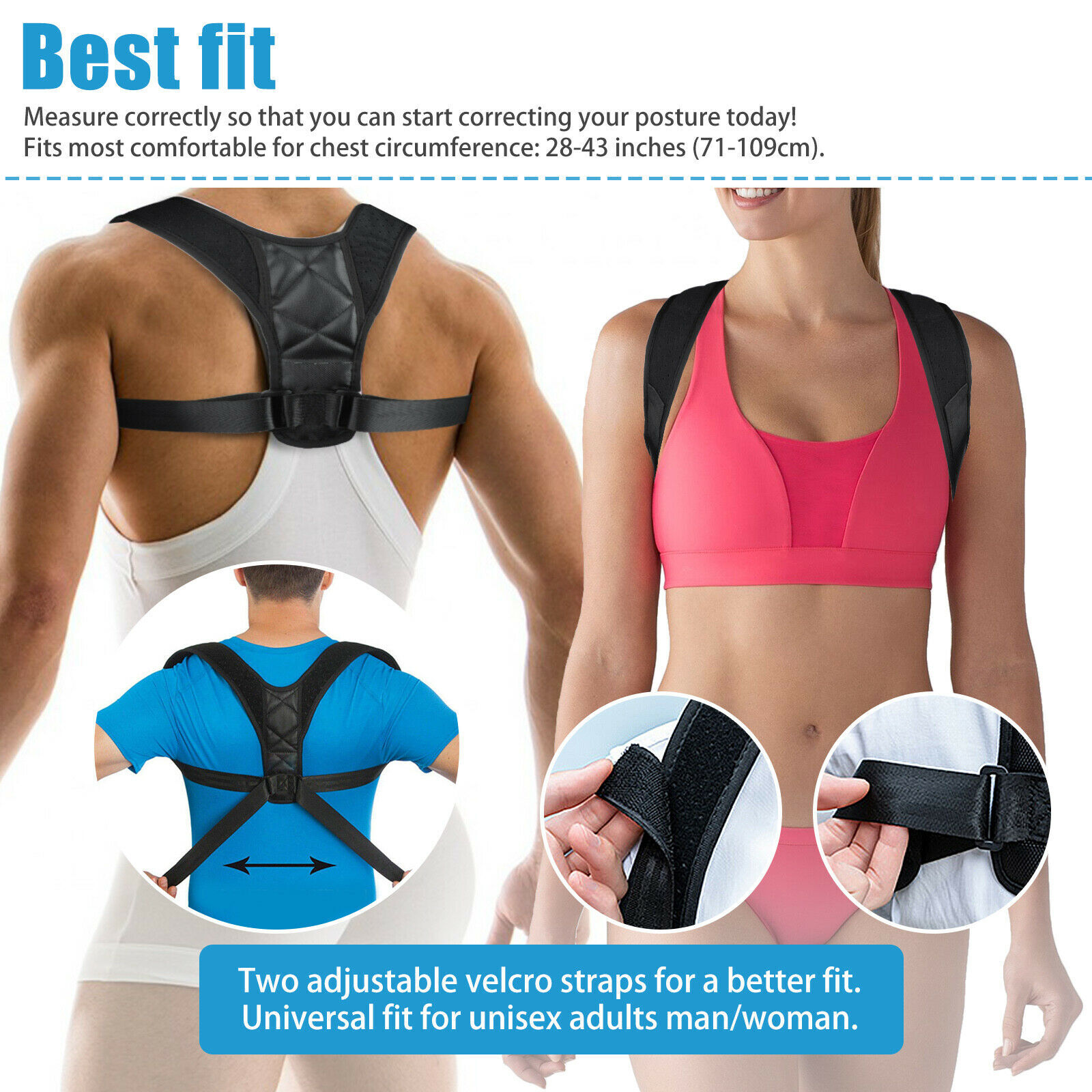 Posture Corrector For Men/Women Upper Support Back Brace Adjustable For Clavicle