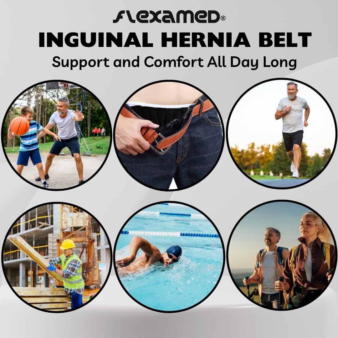 Right Side Inguinal Hernia Groin Belt with Compression Pad Black M 32-36