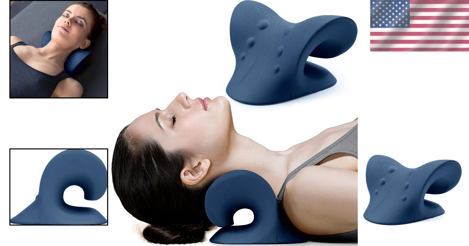 Portable Cervical Traction Device – TMJ Pain Relief Neck Stretcher, Dark Blue