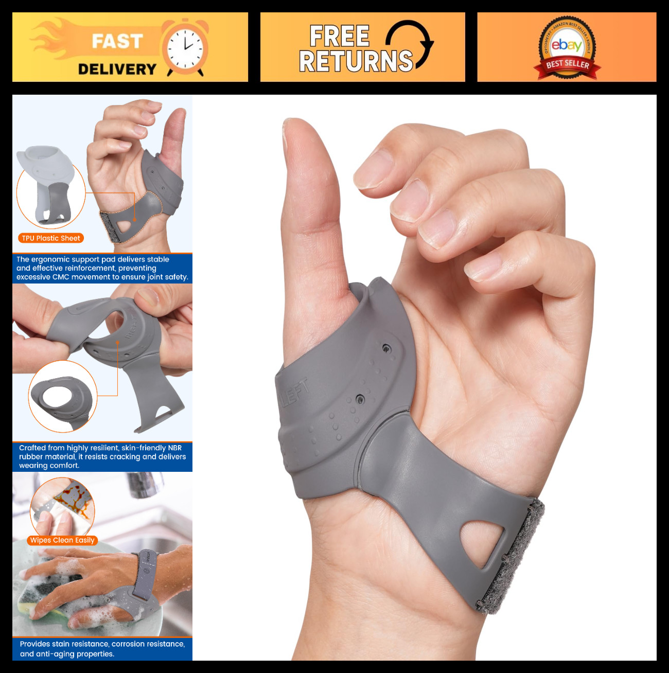 Thumb Brace for CMC Joint Arthritis Pain Relief – Flexible Stabilizer Support, L