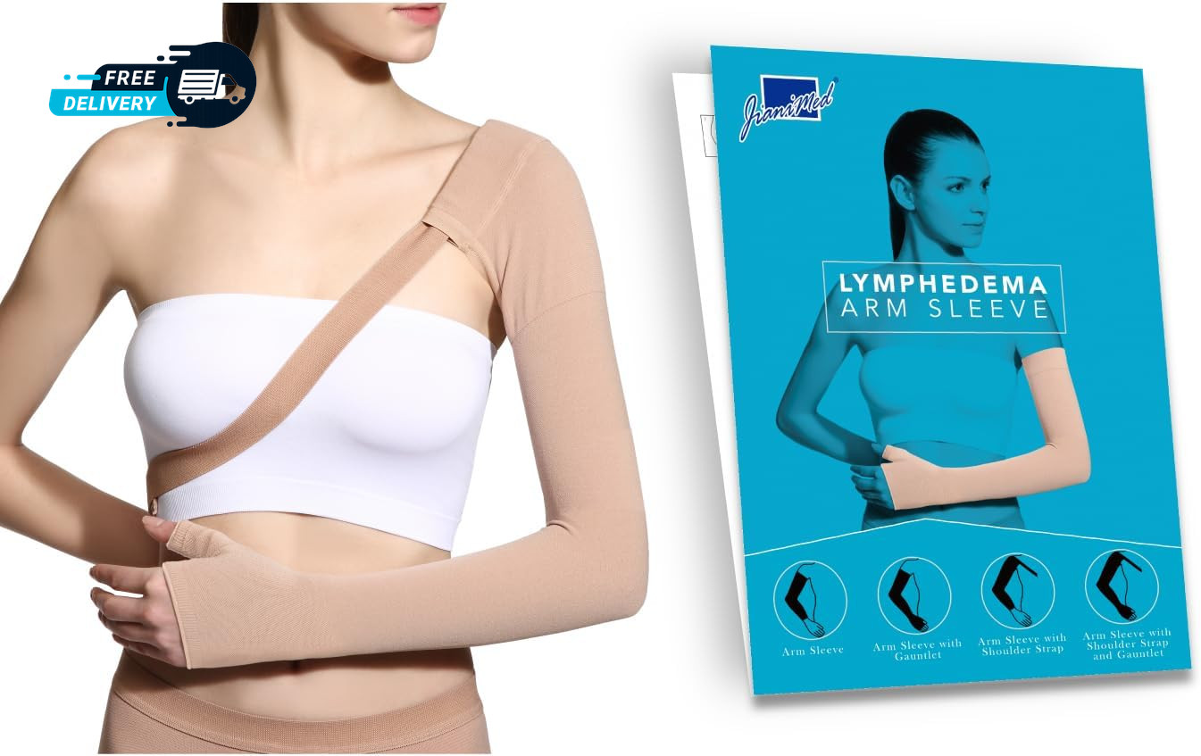 Arm Sleeve with Shoulder Strap and Gauntlet Graduated Compression