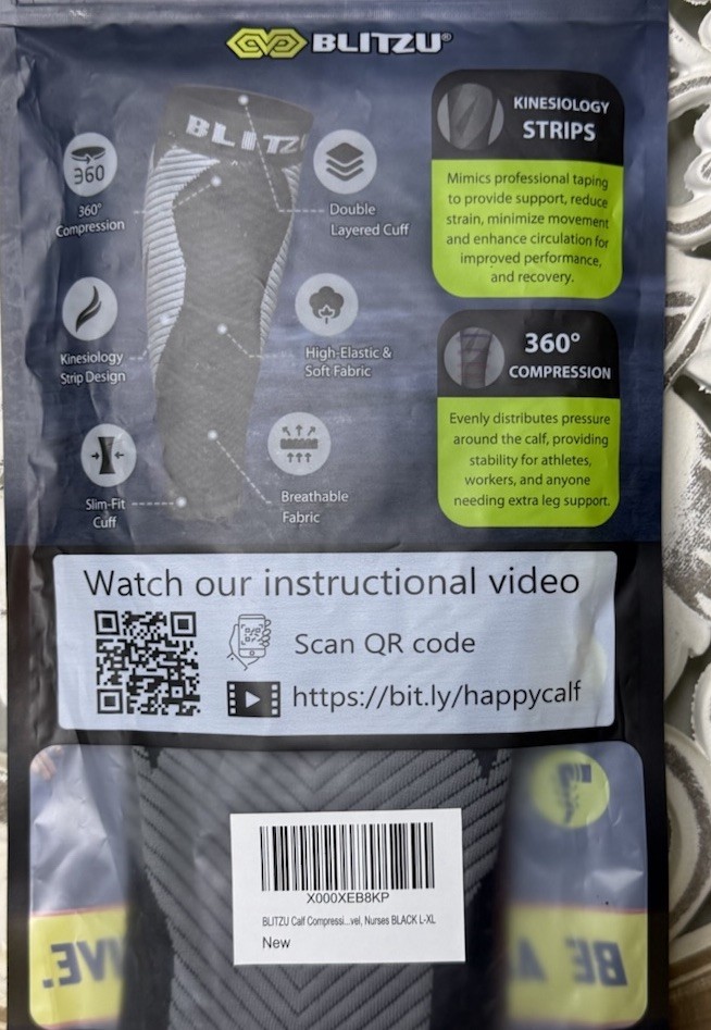 Blitzu Calf Compression Sleeves – Size L-XL- Black- New