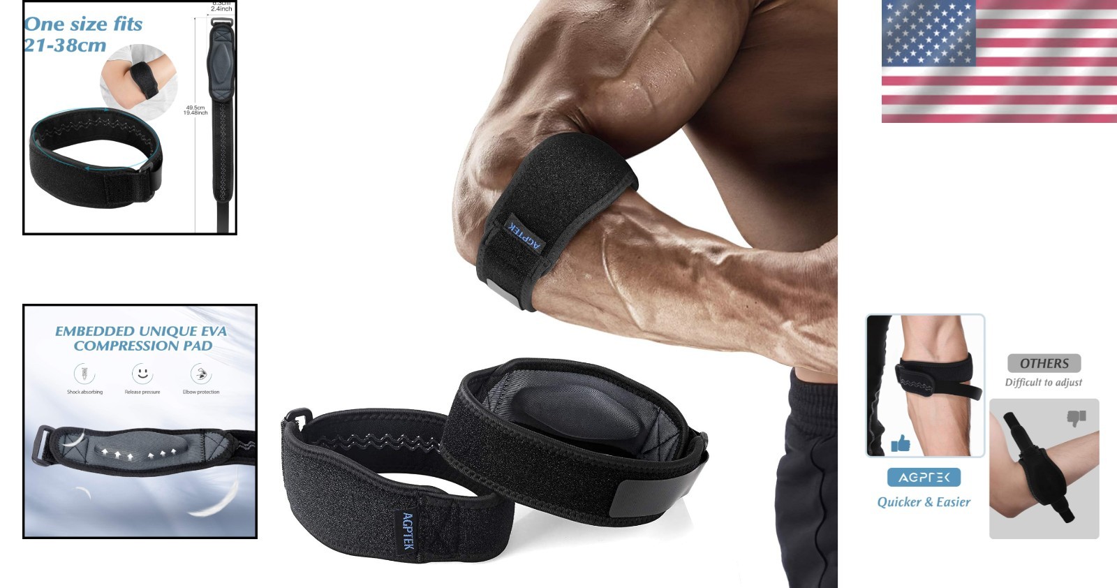 Lightweight Non-Slip Elbow Support Braces – 2 Pack for Sports & Daily Comfort